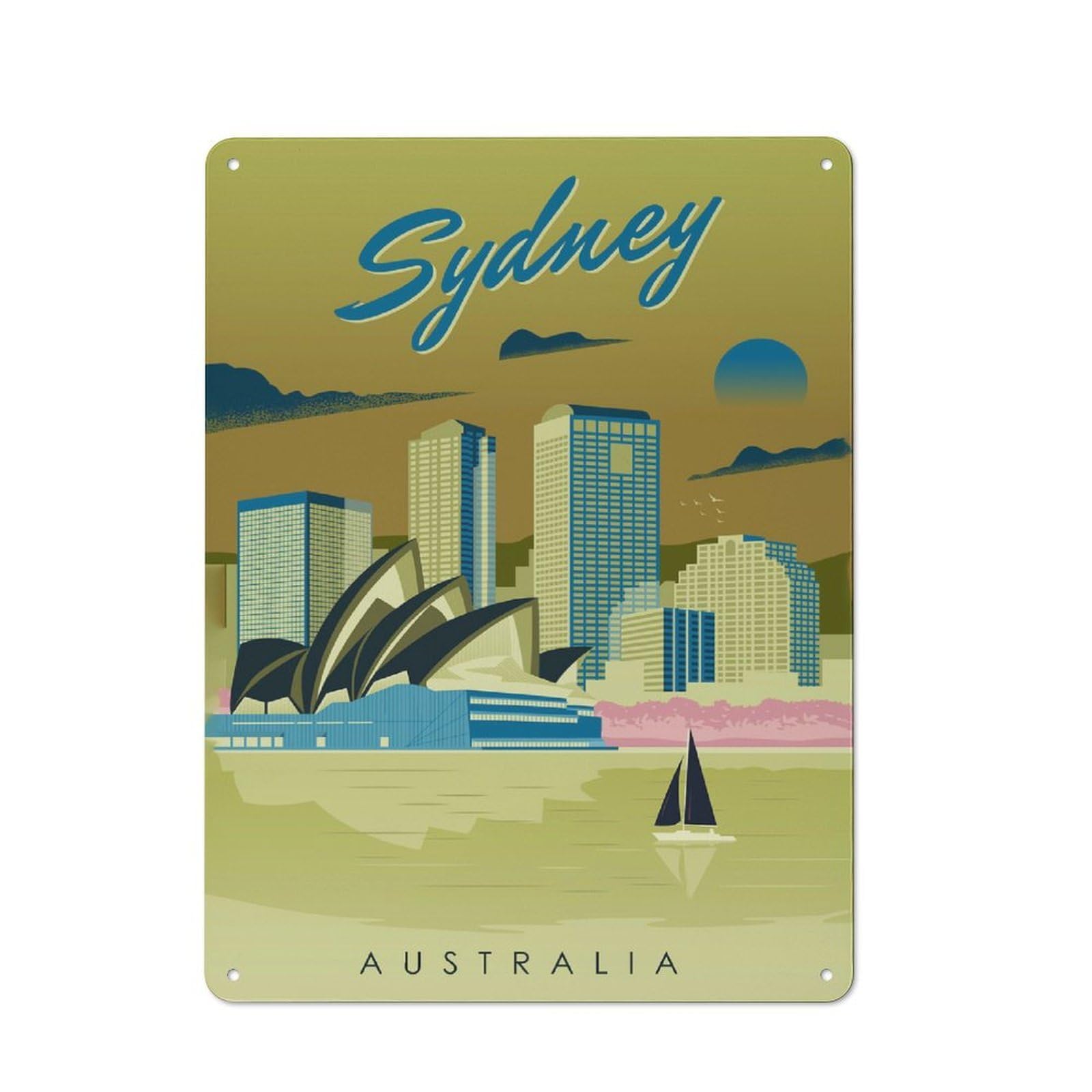 Junmoney Sydney Australia Travel 2 Retro Metal Plaque 40X30cm For Guest Room Or Hallway, Housewarming Present For People Styling Guest Room And Hallway