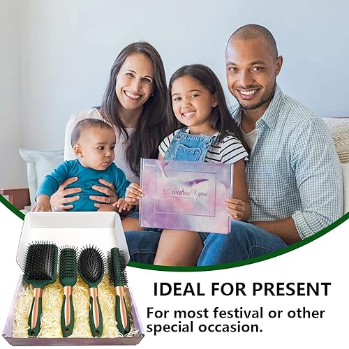 Miniatura 2 de Juego de 4 cepillos para el cabello, peine ovalado de masaje antiestático, cepillo desenredante, cepillo redondo de ventilación, cerdas suaves