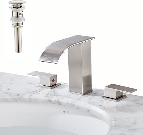 Skybathjoy Grifo de baño de 3 agujeros, dos asas, grifo de lavabo de tocador generalizado de 8 pulgadas, grifo de lavabo de baño en cascada con