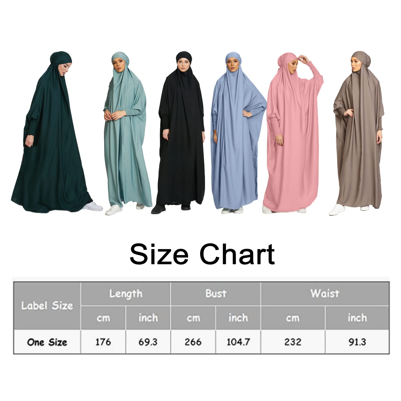 Robe de Priere Femme Musulmane 1 Piece Femme Islamique Hijab Niqab à Manches Longues Abaya Jilbeb Robe Islam Vêtements