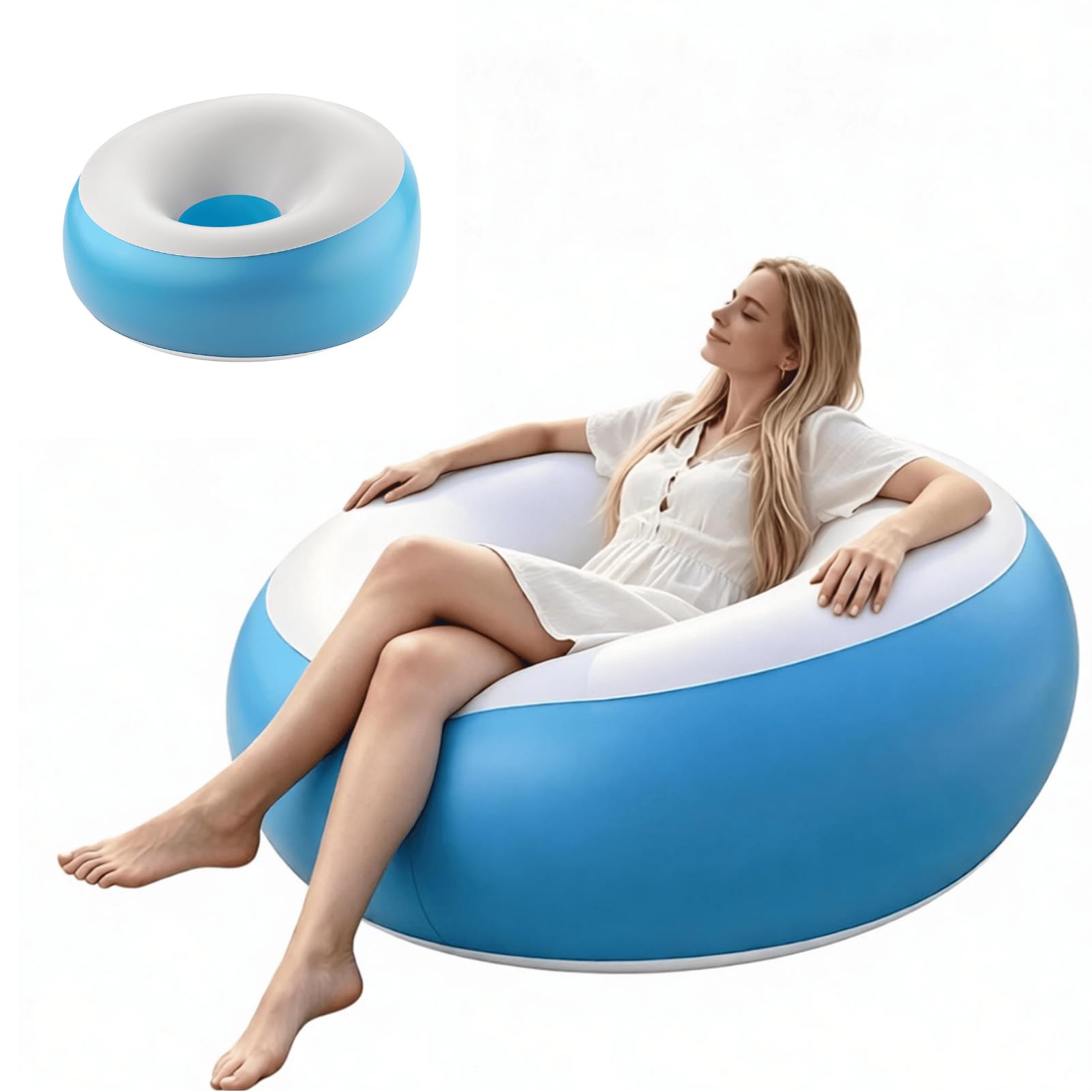 Aufblasbares Sofa, 85 * 85 * 43cm Aufblasbarer Sessel aus PVC, 100 kg Tragfähigkeit Strandliege Aufblasbar für Poolbereich Camping Strandparties, Blau