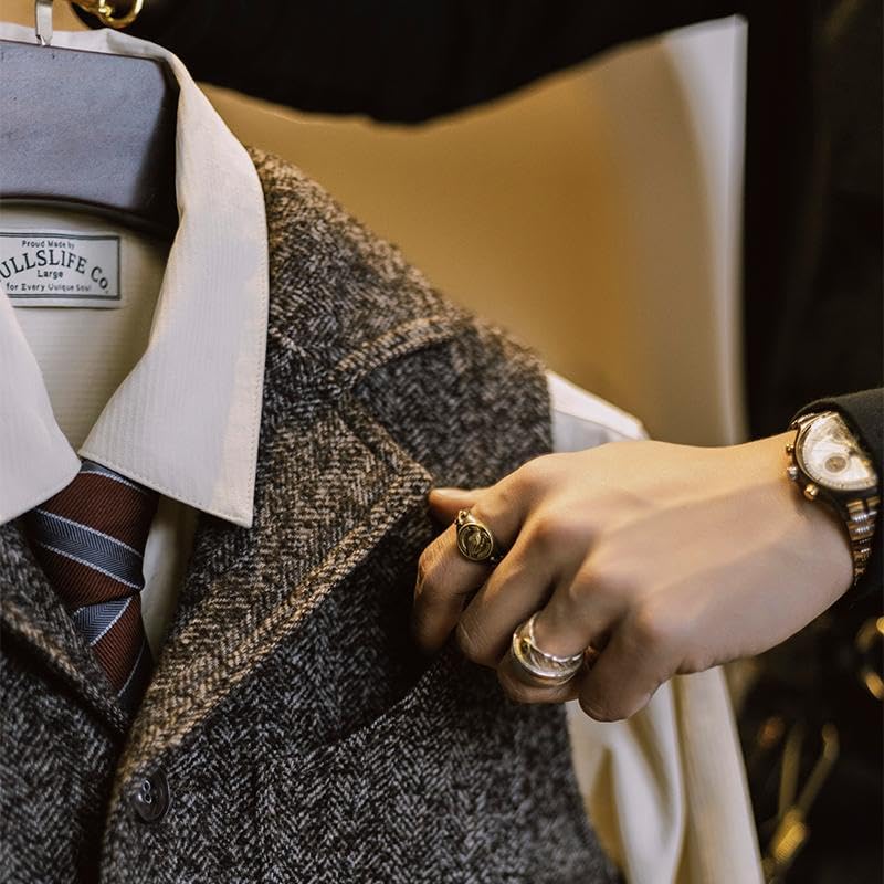 SevenBoy Men's Western Herringbone Wool Blend Buttoned Sweater Vest Tweed with Pockets Slim Fit Waistcoat4