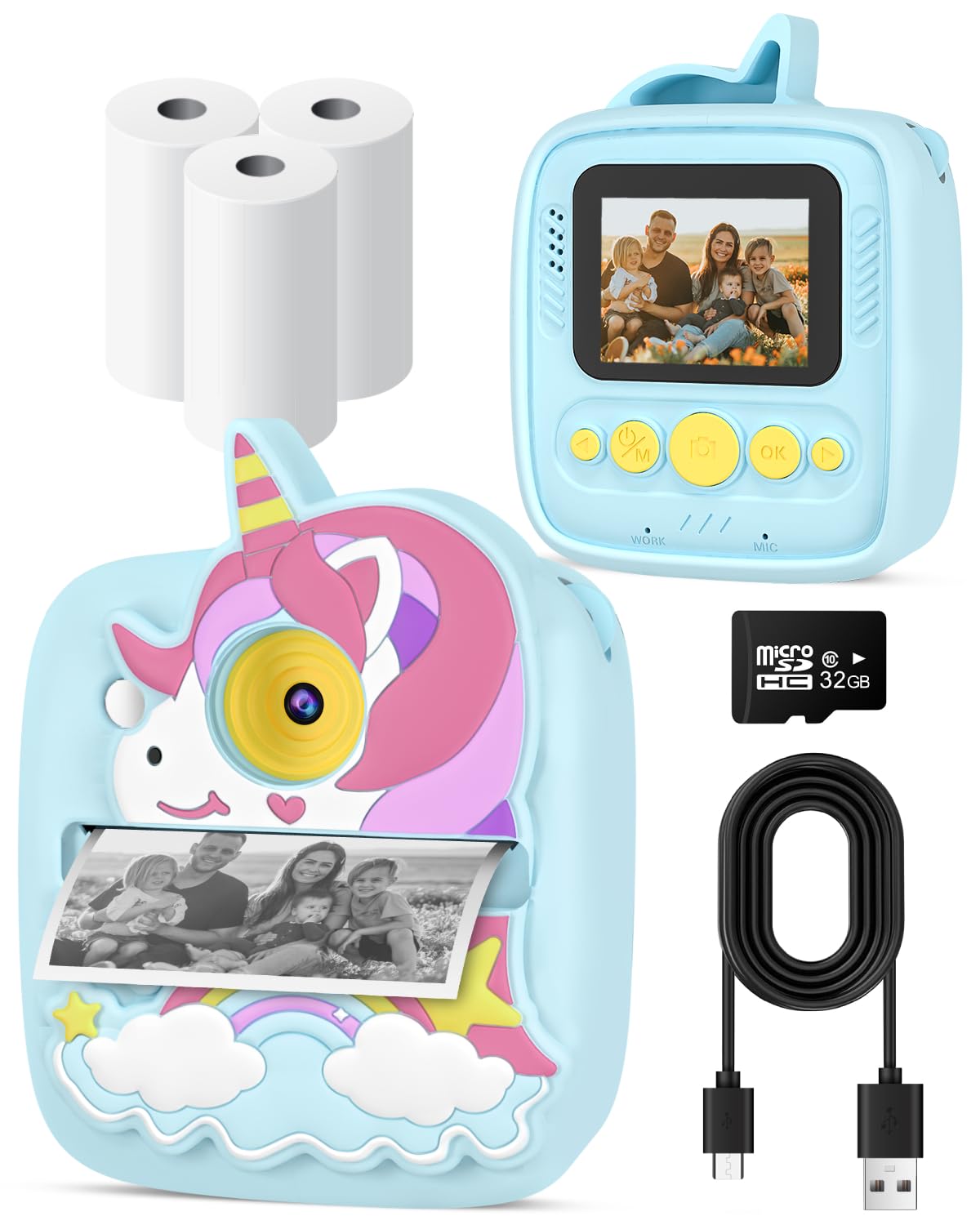 YTETCN Instant Print Camera for Kids 3-12 Years, Kids Camera with 32G SD Card & 300 Photos Paper, 48MP Photo 1080P Video, Christmas Birthday Gifts for