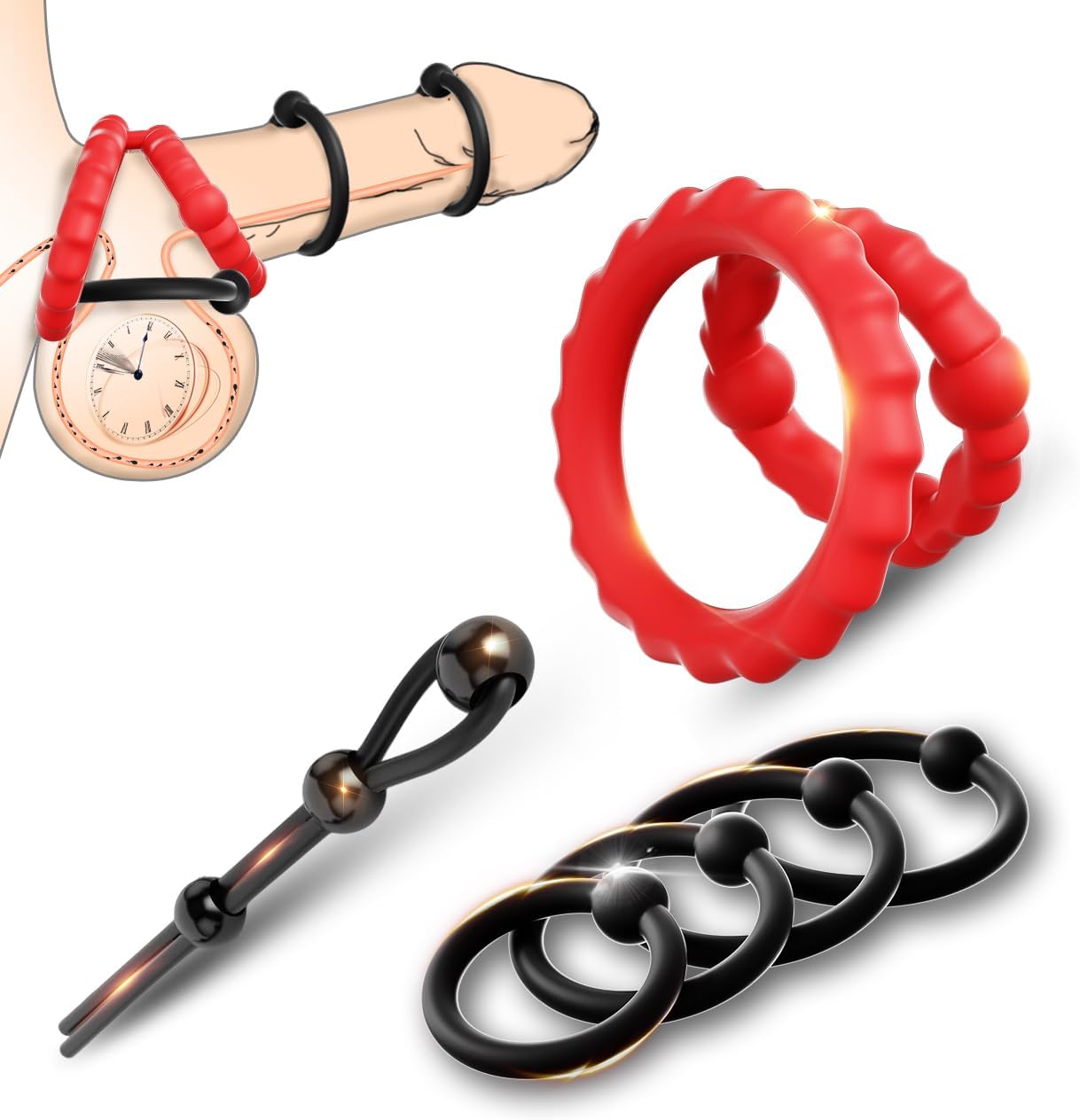 Adjustable Cock Ring Sex Toys for Men, 6 Pcs Penis Ring Cockring Cock Sleeve Cock Cage Pennis Extender Male Sex Toy, Adult Toys Penis Stretcher Cock and Ball Ring Mens Sexual Enhancers