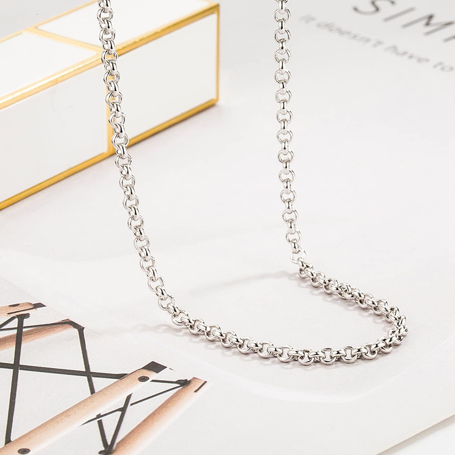 Dankadi Italy Fashion Solid 925 Sterling Silver Necklace 3MM 18-28 inch Mariner Anchor Link Chain - Round O Link Cable Chain-Twist Link - Rolo Chain Unisex Jewelry Gift - Image 9