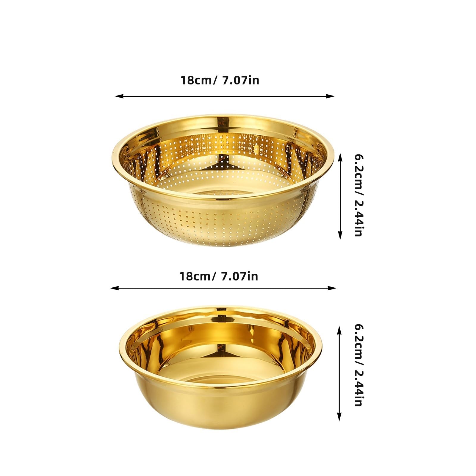 Colador De Arroz De Acero Inoxidable 1 Juego de colador dorado acero inoxidable con cuenco escurridor, malla fina, lavabo for lavar arroz, coladores cocina(16.00X16.00X5.50CM)