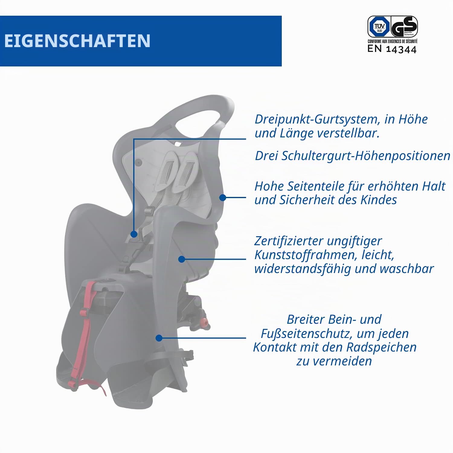 Mr Fox 2021 - Zurückappbarer Fahrradrücksitz - Schulterbezug und Kissen aus Kunstleder - für Kinder bis 22 kg, von 3 bis 8 Jahren