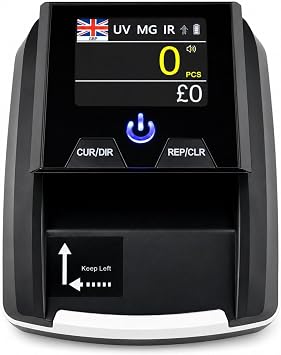 Automatic Money Detector | Fast 7-Point Check | UV, MG, IR, Size & Thickness | Counterfeit Note Scanner for GBP, EUR & USD | High-Speed Cash Authentication for Businesses & Retail