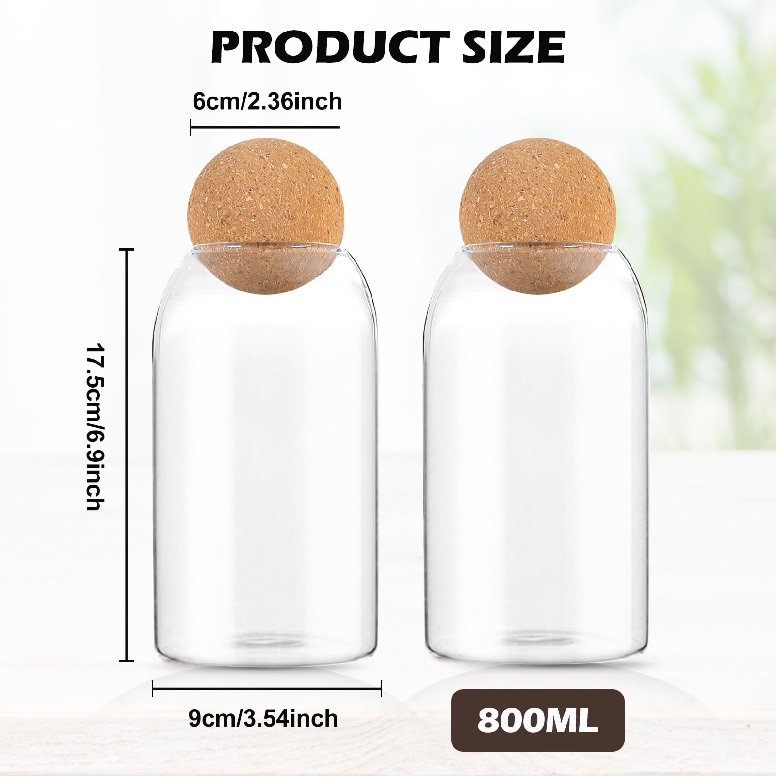 PORFOYO 2 Barattoli Di Vetro Con Tappo In Sughero – 800 Ml Per Alimenti Secchi, Caffè, Pasta, Riso, Farina E Spezie – Trasparenti E Versatili