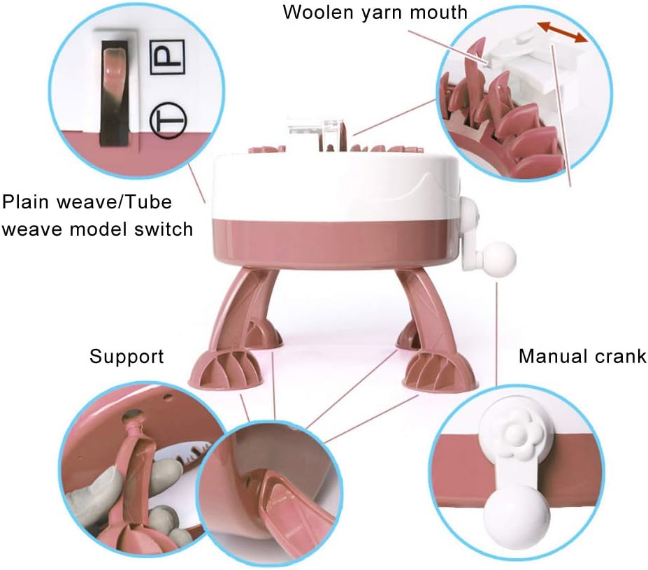 Rodipu Hand Crank Sewing Machine, Hand-Knitted Knitting Machine, Mini Knitting Weaving Loom for Beginner Knitting Board Rotating Tools DIY Knitting Machine Toy for Knitting Scarf/Hat/Sweater