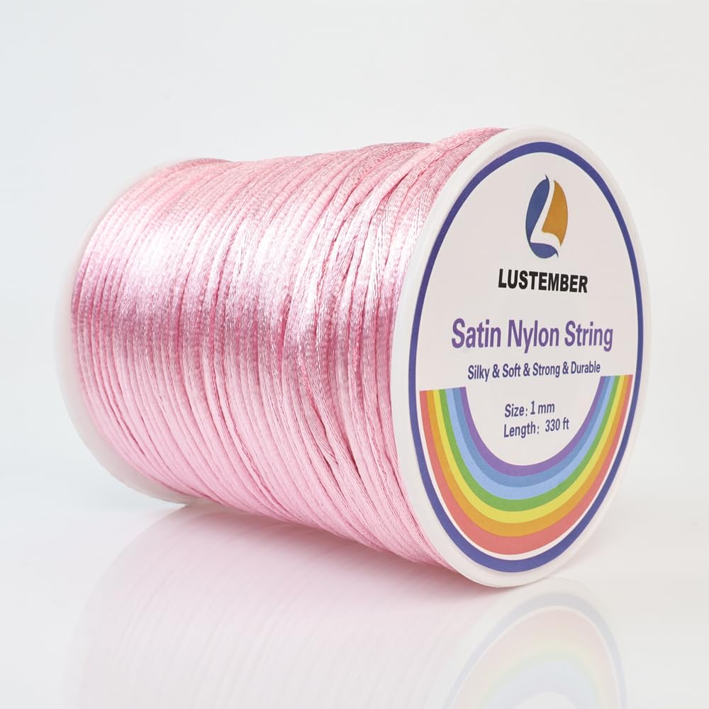 330 Feet Satin Nylon String, 1 mm Silky Smooth Durable Nylon Cord for Jewelry Making, Bracelets, Beading, Necklaces, Macrame, Kumihimo, Rattail, and