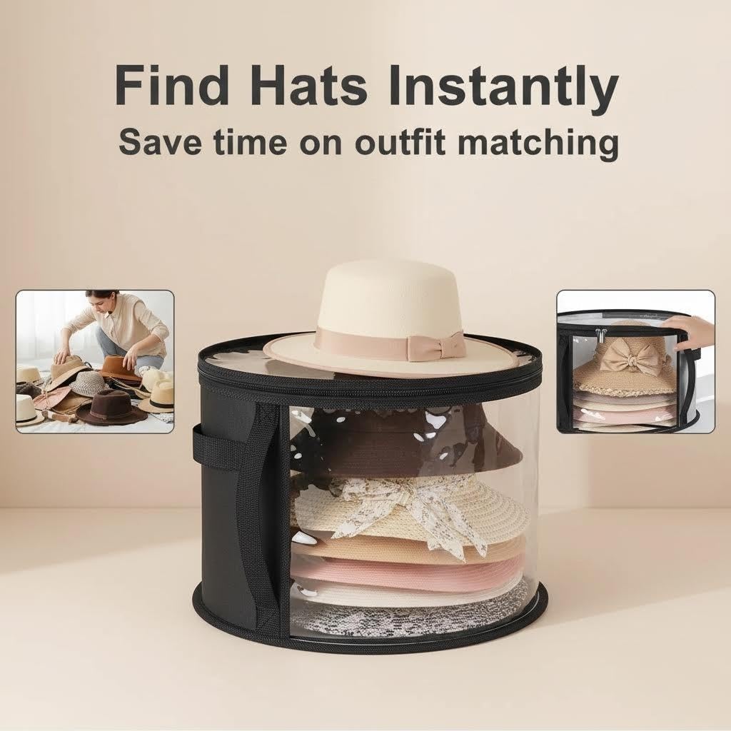 2Pcs Extra Large Hat Organizer for Closet Storage, Clear Window 16.5" W x 10.4" H Hat Box with Handles, Cowboy Hat Travel Case Holds 5-7 Hats, Wide Brim Storage Bag Protector for Women & Men
