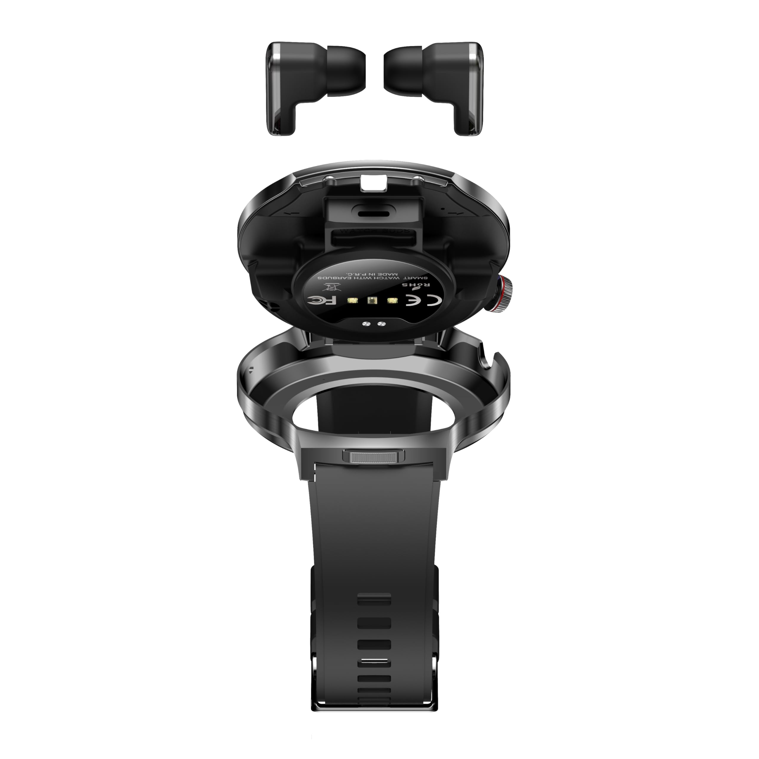 Smart Watch with Bluetooth Earbuds, 1.85-Inch Round HD Screen, Military Style, IP67 Waterproof, 100+ Sports Modes, Heart Rate Monitor, Sleep Tracker, Music Control