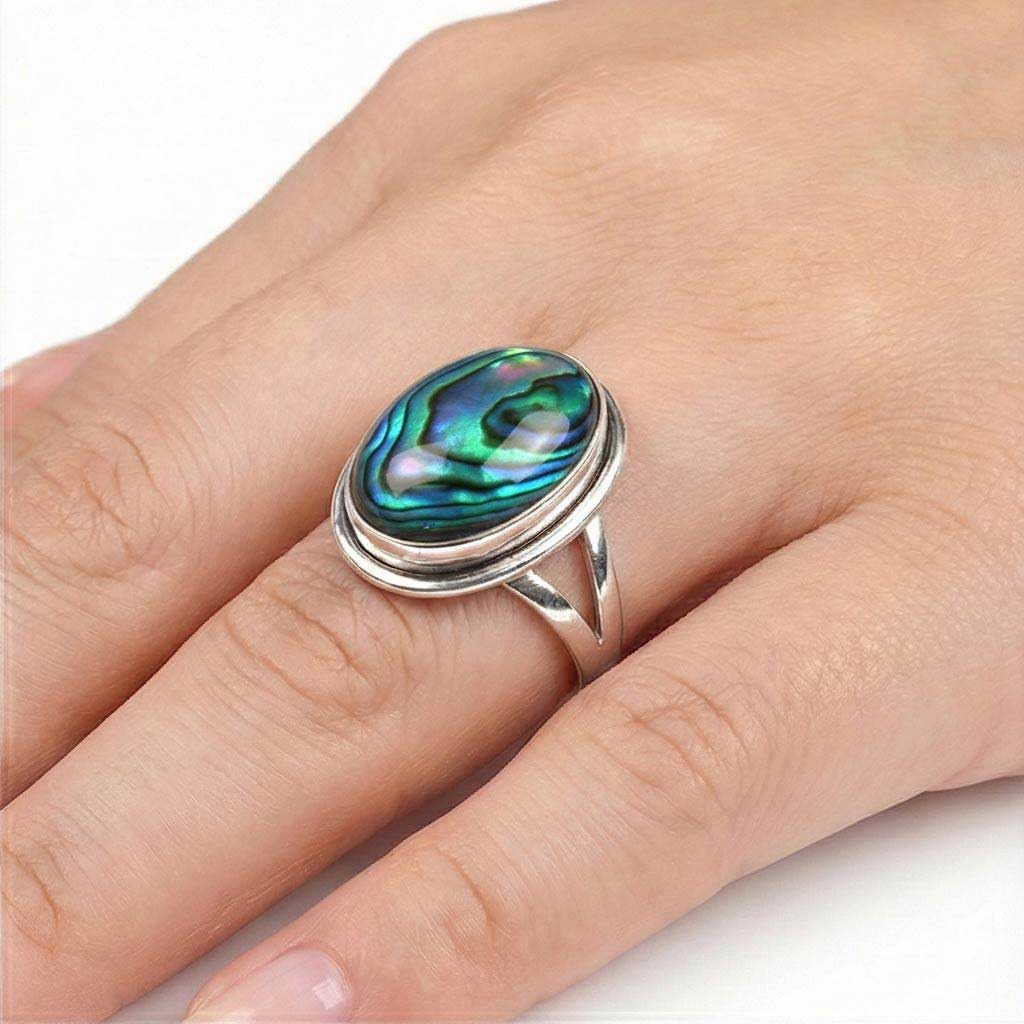 Handmade 925 Sterling Silver Plated Ring Chunky Natural Gemstone Turquoise, Carnelian, Moonstone, Rose Quartz Oval Boho Jewelry For Women