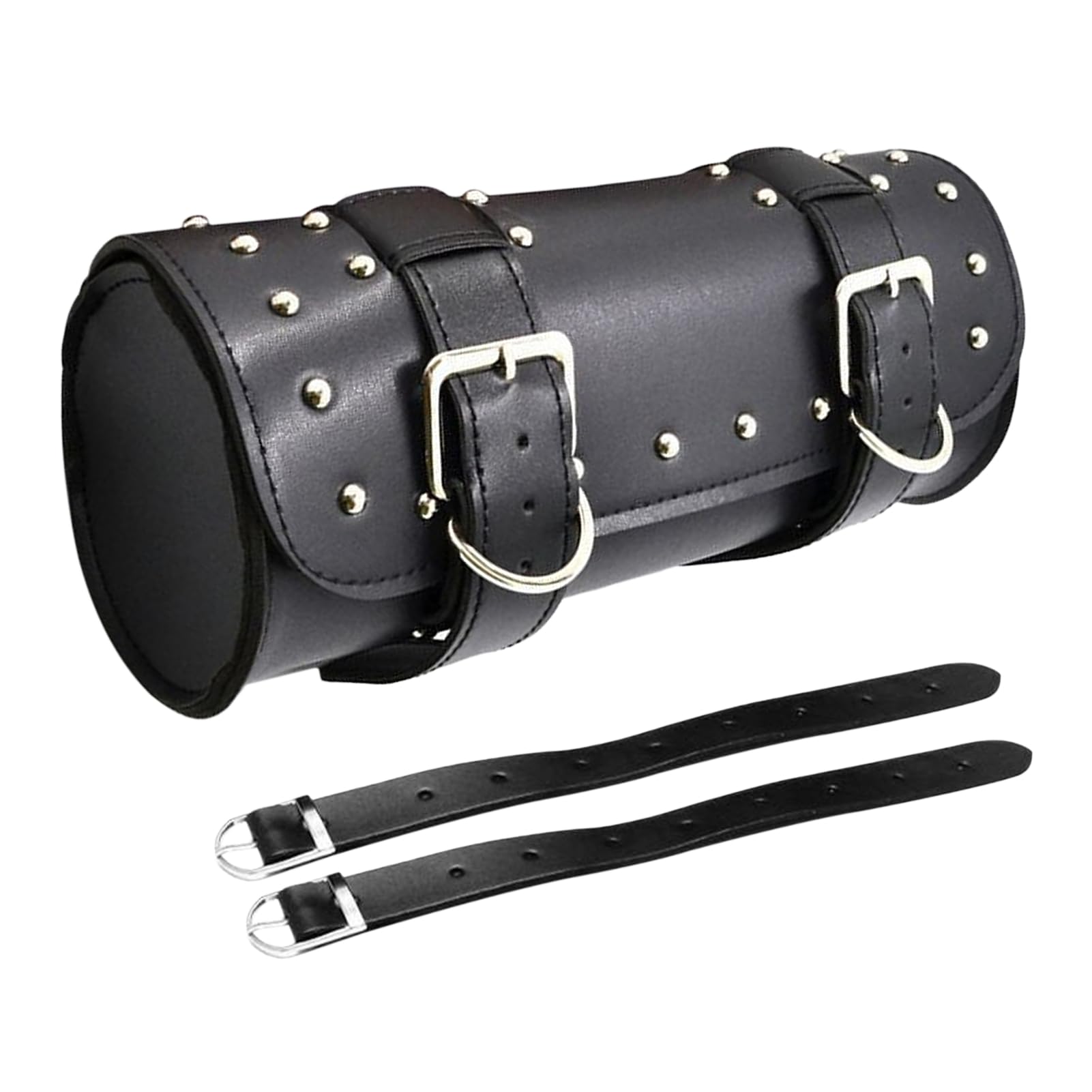 Sacoche de selle de moto en cuir synthétique avec sangles réglables - Sacoche à outils pour guidon de moto - Compatible avec Honda, Kawasaki, Suzuki, Yamaha (noir)