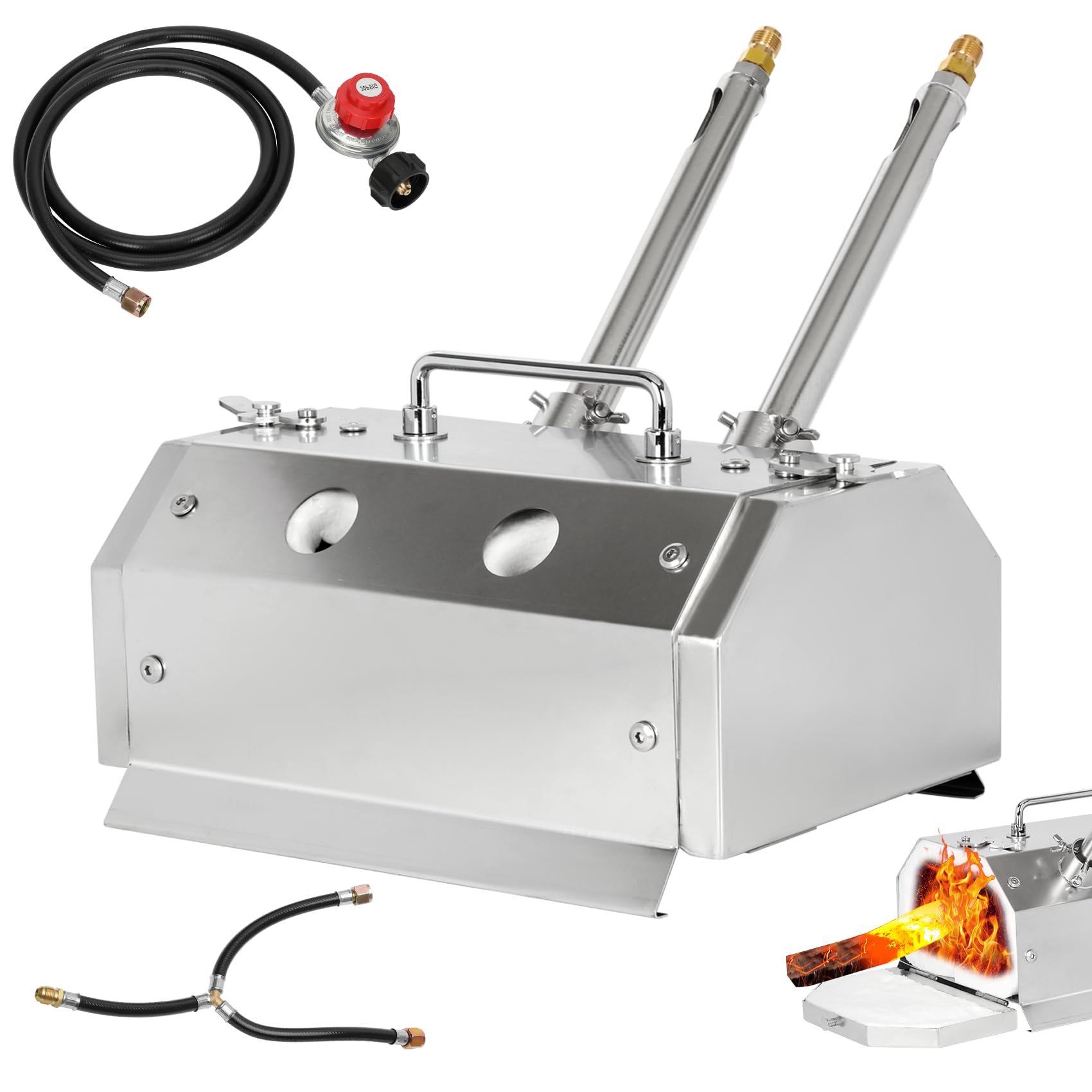 Portable Double Burner Propane Forge Kit 2600?, Stainless Steel Blacksmith Forge with Dual Doors, Large Capacity, 30PSI Regulator - Fast Heating for Knife Making, Metal Forging Tools