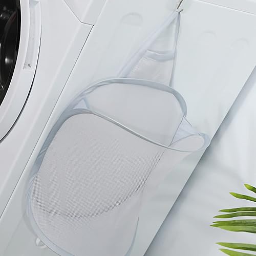 Miniatura 2 de Cesta de lavandería desplegable con gancho, cesta de lavandería colgante, cestas plegables de malla para la ropa sucia de pared pequeña, utilizada