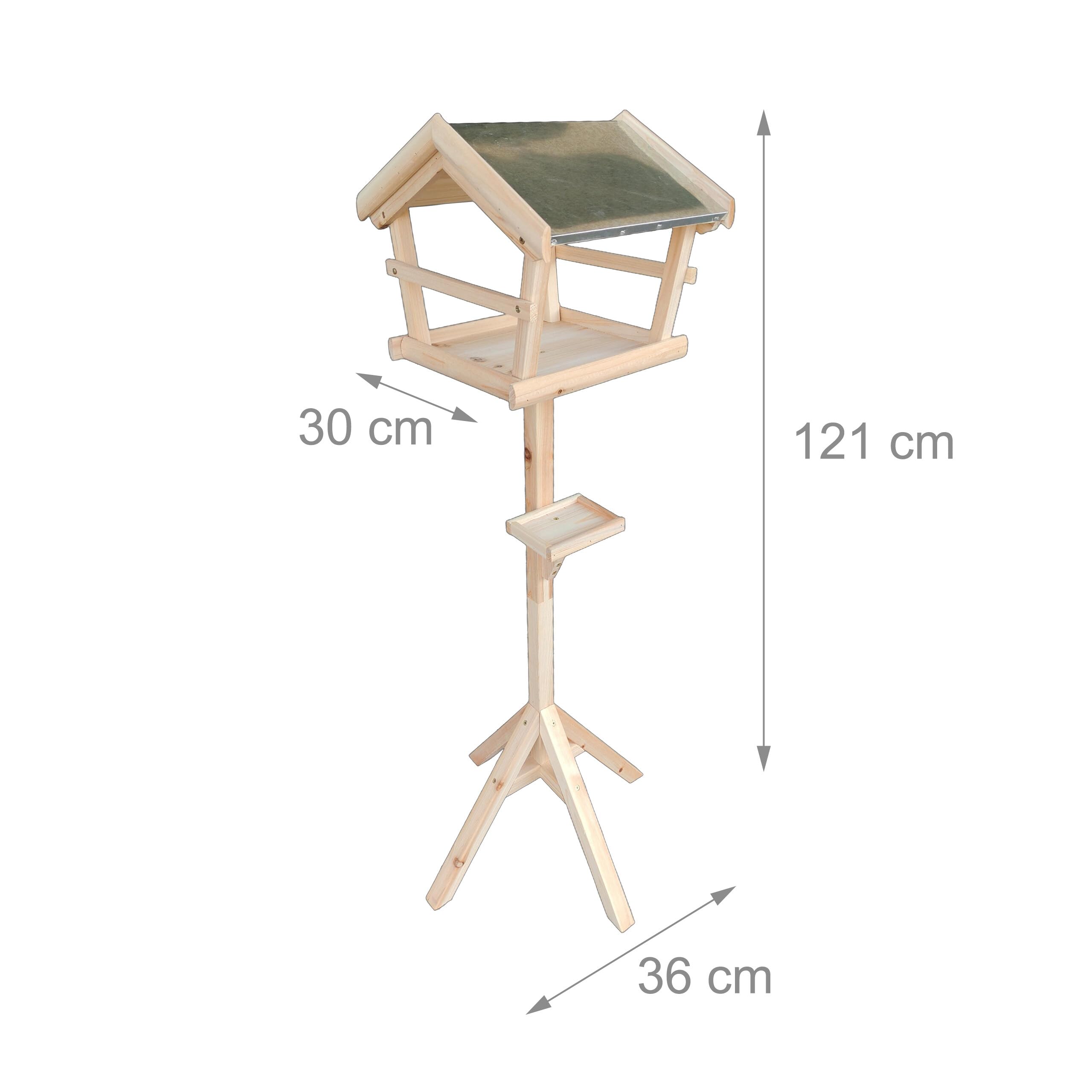 Relaxdays Mangiatoia per Uccelli con Supporto, Tetto Impermeabile, Giardino, Balcone e terrazza, Legno Naturale
