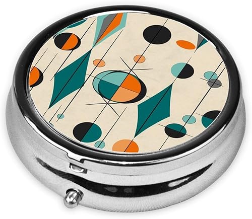 Miniatura 2 de Pastillero redondo con estampado geométrico de mediados de siglo, 3 compartimentos, pastillero portátil para medicina diaria, suplemento vitamínico
