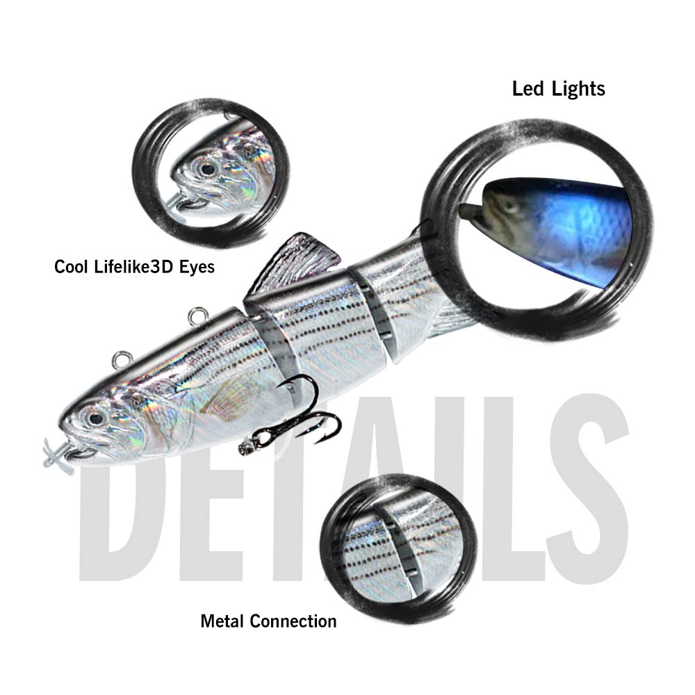 ods lure Leurre de Natation robotisé Lumière LED Rechargeable USB Appât de Natation Multi articulé 4 Segments Leurre de pêche électrique Auto-propulsé Inteli