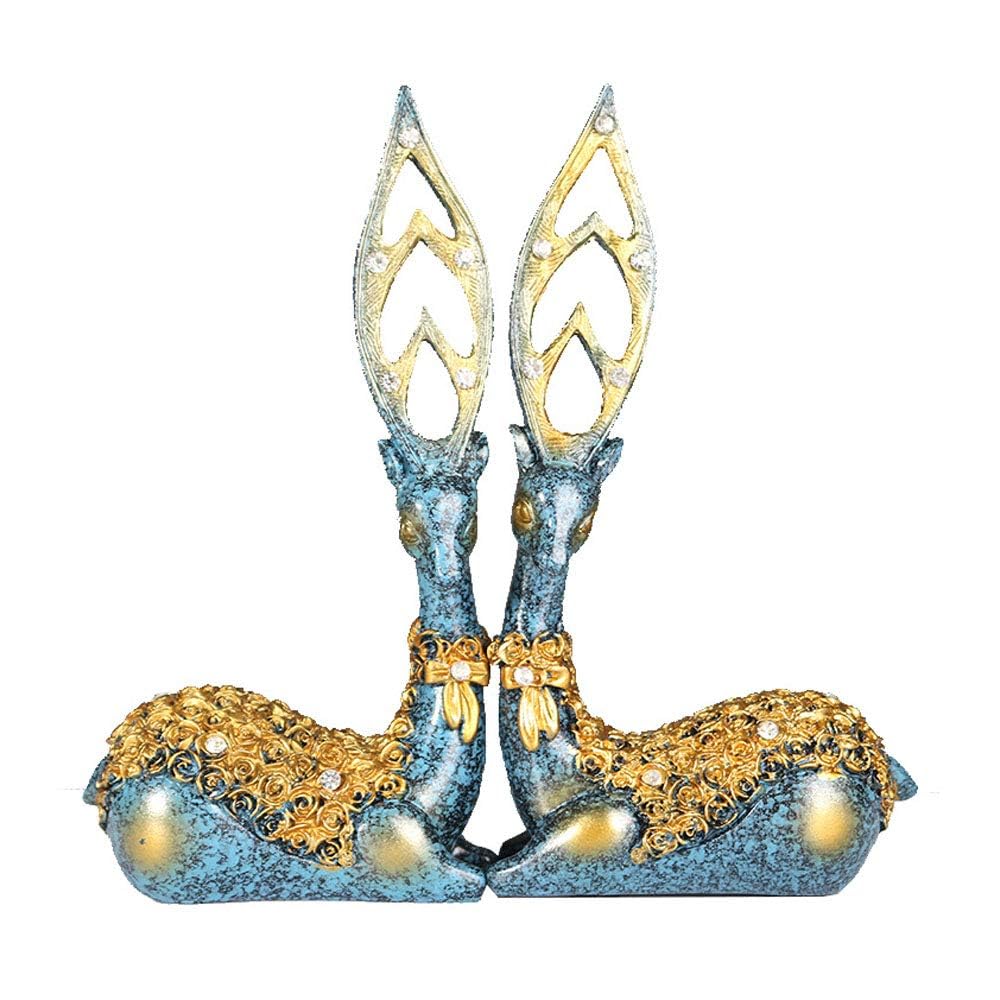 TERRIFI 2 Pack Resin Deer Ornament Resin Deer Statue Sculpture Home Desktop Cabinet Ornaments Decoration,Add a Touch of Elegance to Your Home(Blue)