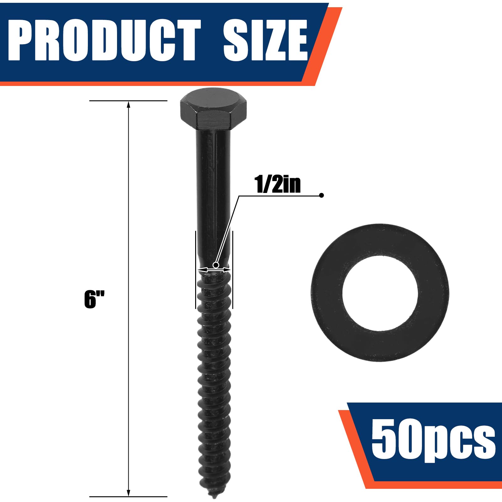 Tandefio 50 Stück 1/2 Zoll x 15,27 cm (6 Zoll) Zugschrauben mit