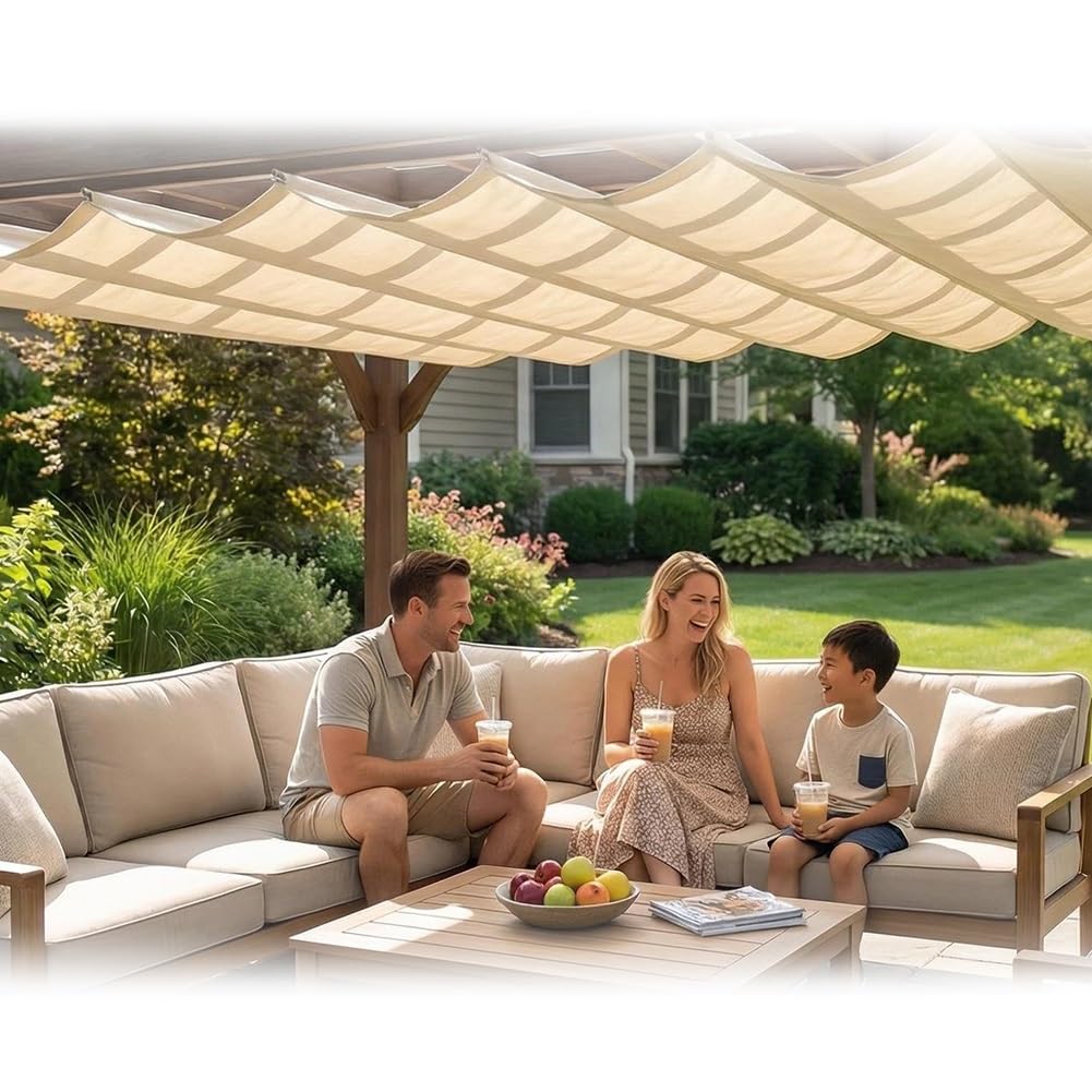 Voile d'ombrage rétractable contre la chaleur sur terrasse avec kit de pose