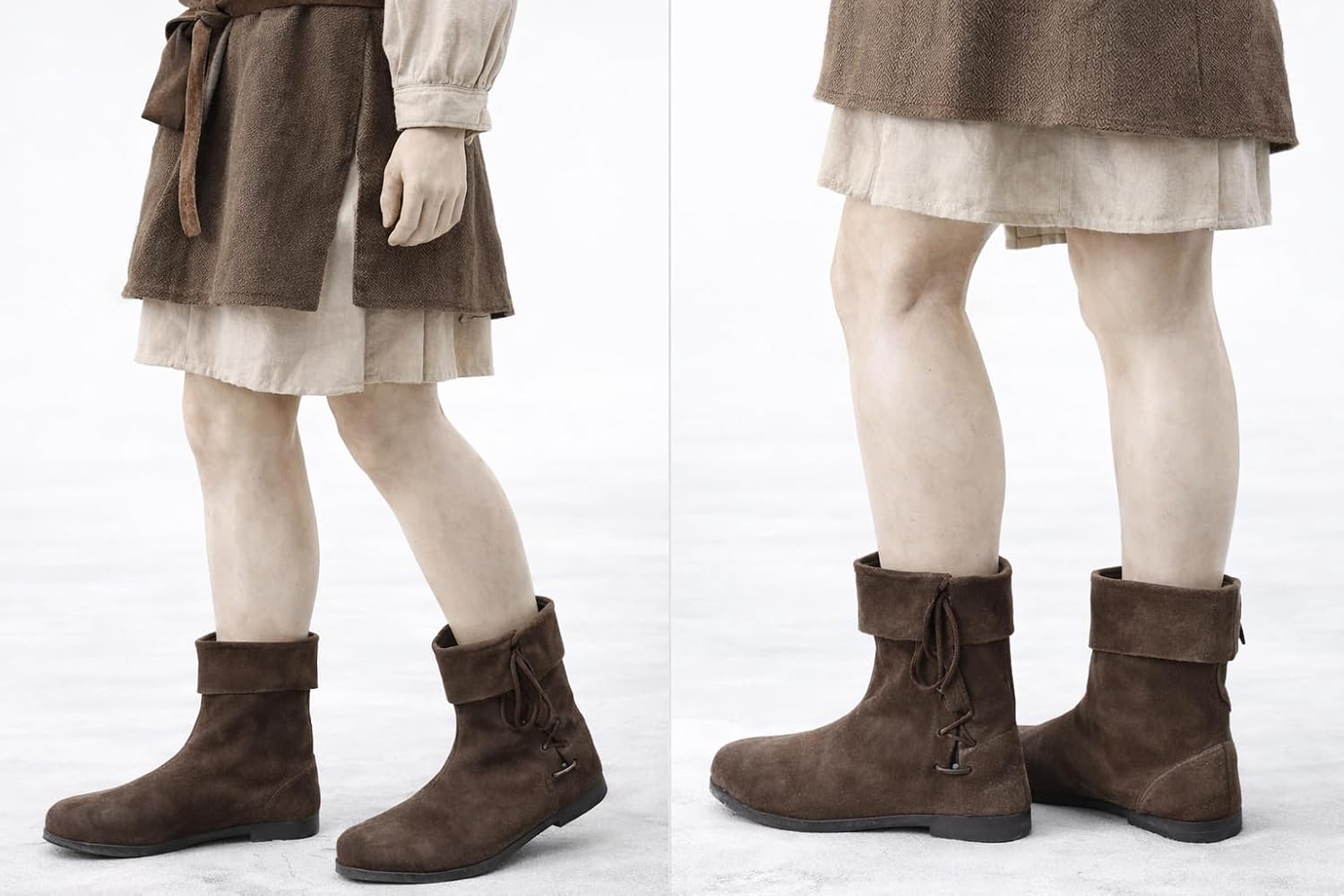 Medieval Viking Leather Boots for Men – Renaissance Pirate Costume Footwear – Suede Ankle Boots for Cosplay & LARP.