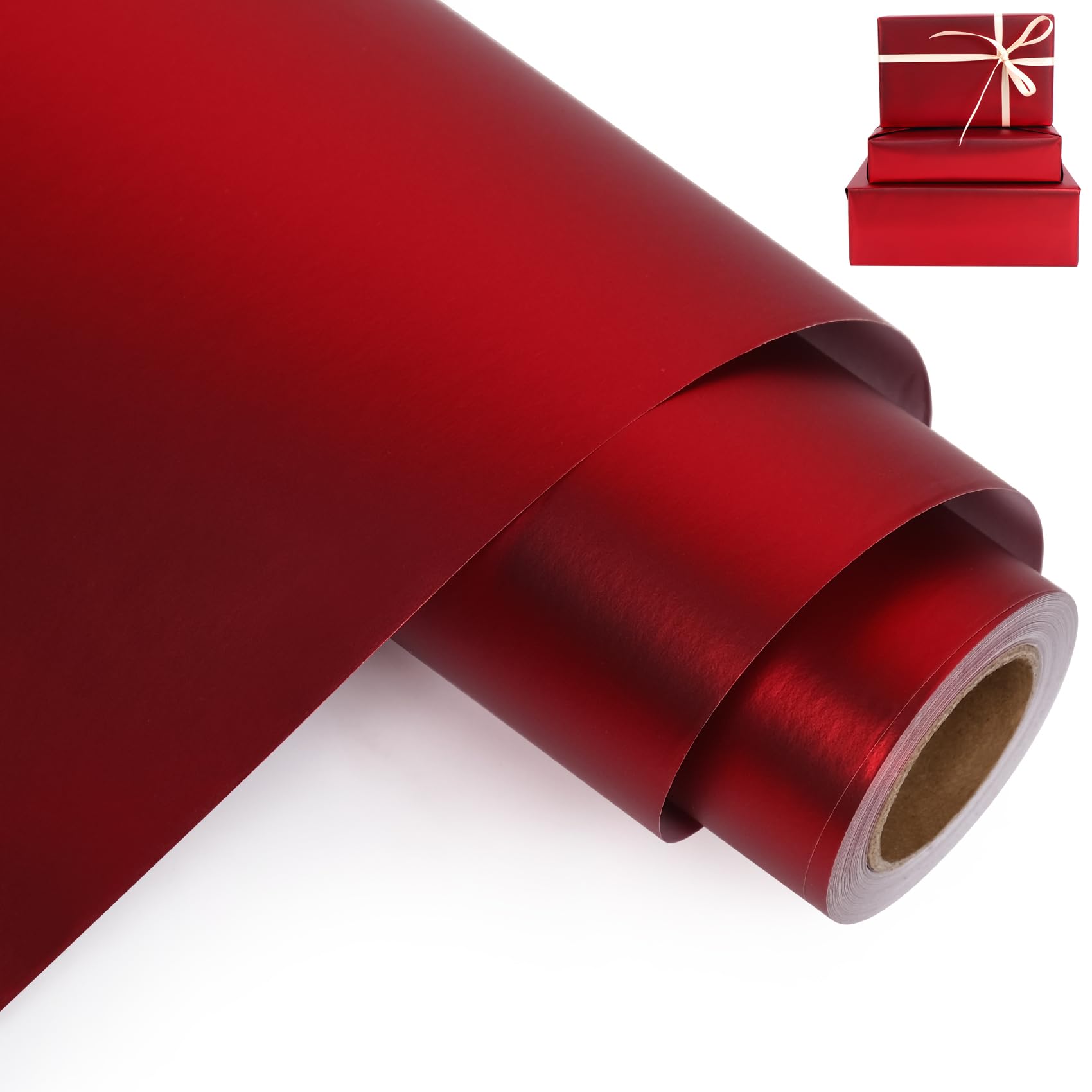 Aimyoo Czerwona metaliczna rolka papieru do pakowania - 40 cm x 32,8 m, matowy jednolity czerwony papier na urodziny, Boże Narodzenie, ślub, baby shower, wakacje, wieczór panieński