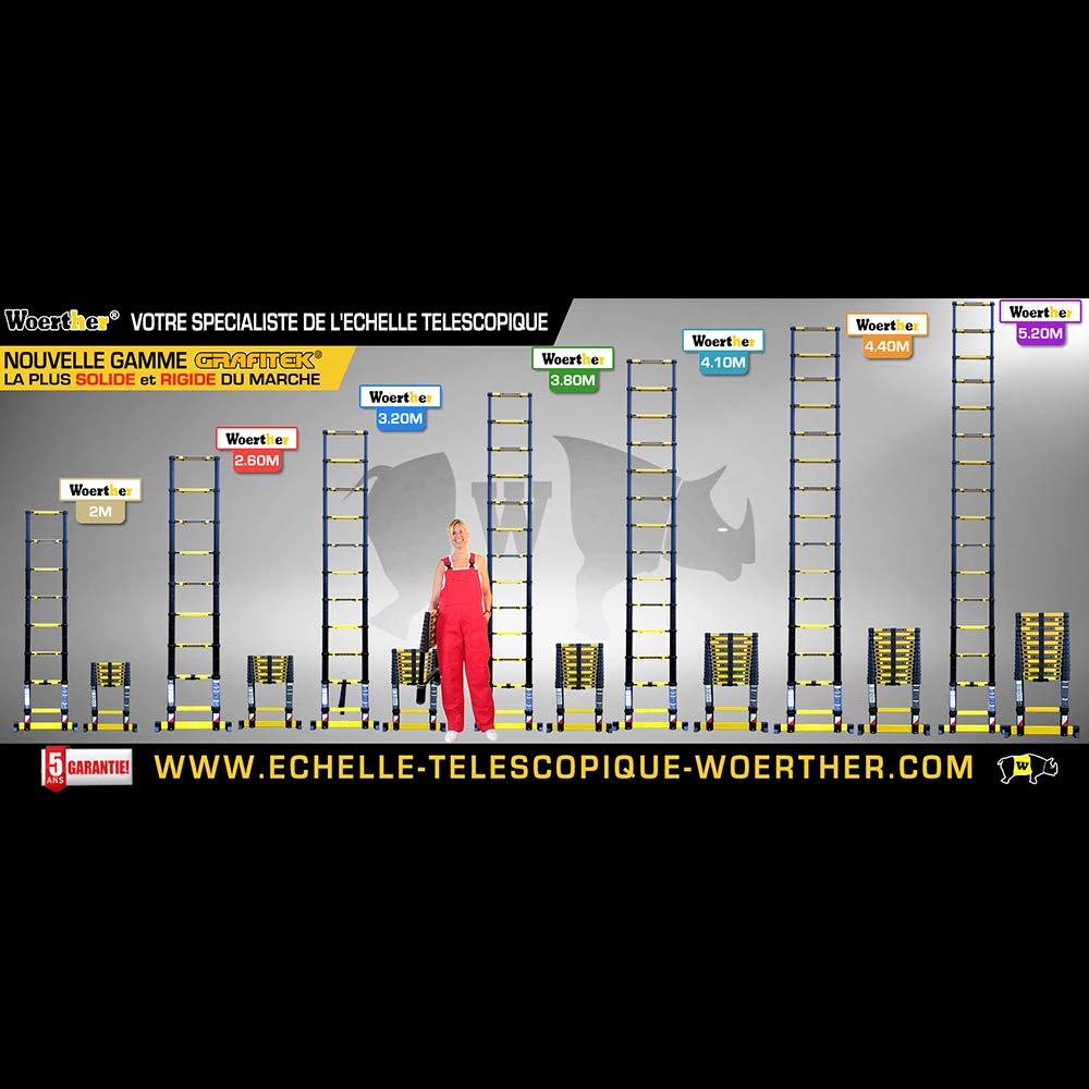 Echelle télescopique 4m40 Woerther Grafitek avec Housse