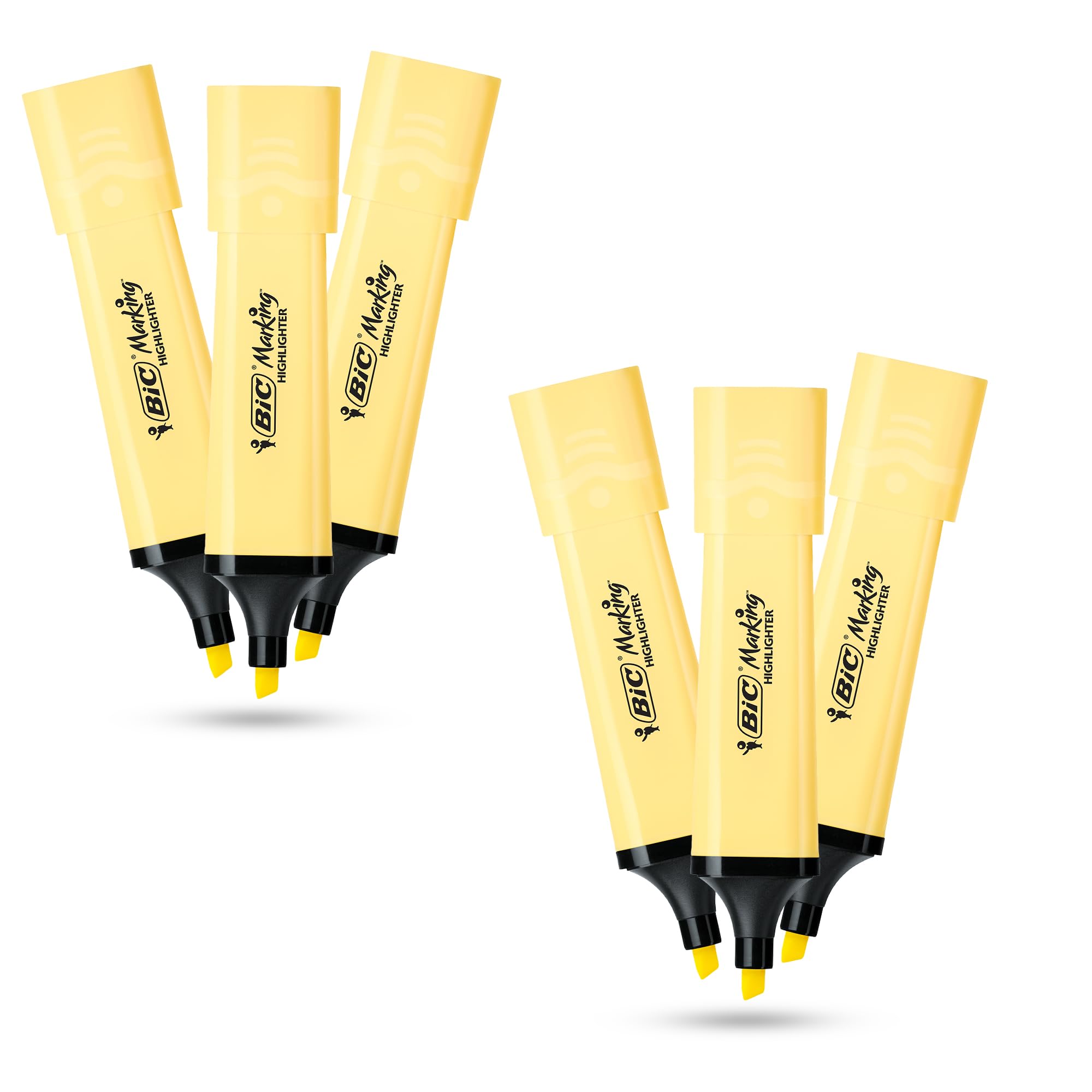 BIC Marking Highlighter Flat Highlighter Marker Pack of 6 Plastic Highlighter Pen with Pastel Yellow Ink Highlighter Pens for Smooth Notes Precise Highlights Ideal for School and Office