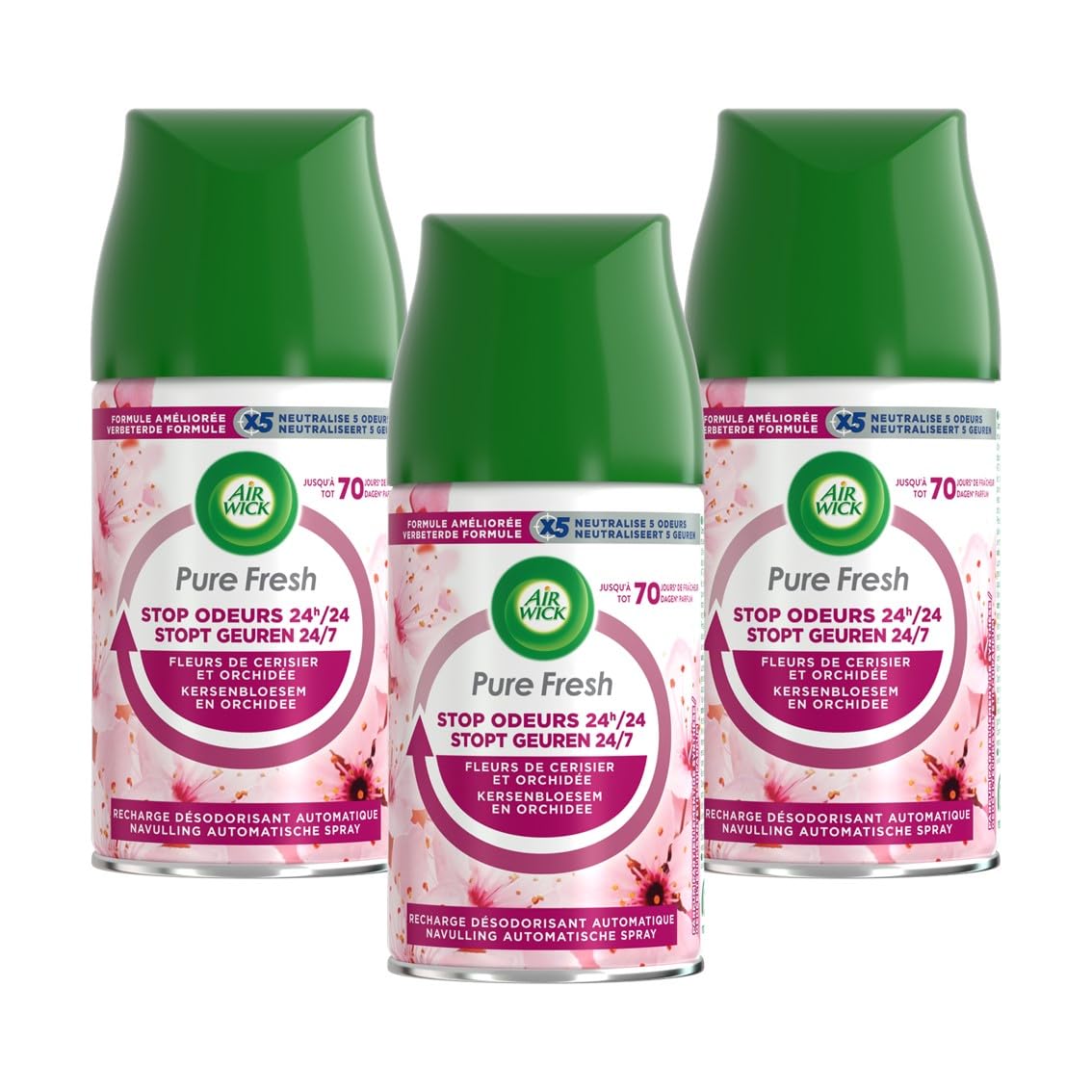 Air Wick Freshmatic Pure Fresh - Ricarica per fiori di ciliegio e orchidea, confezione da 3 (3 x 250 ml)