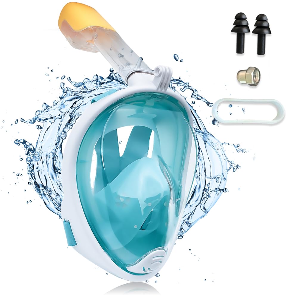 Maschera Snorkeling Bambini, Maschera Subacquea con Visuale Panoramica 180° Design Anti-Appannamento Anti-Infiltrazioni con Supporto di Action Cam per Il Nuoto e Le Immersioni, Verde