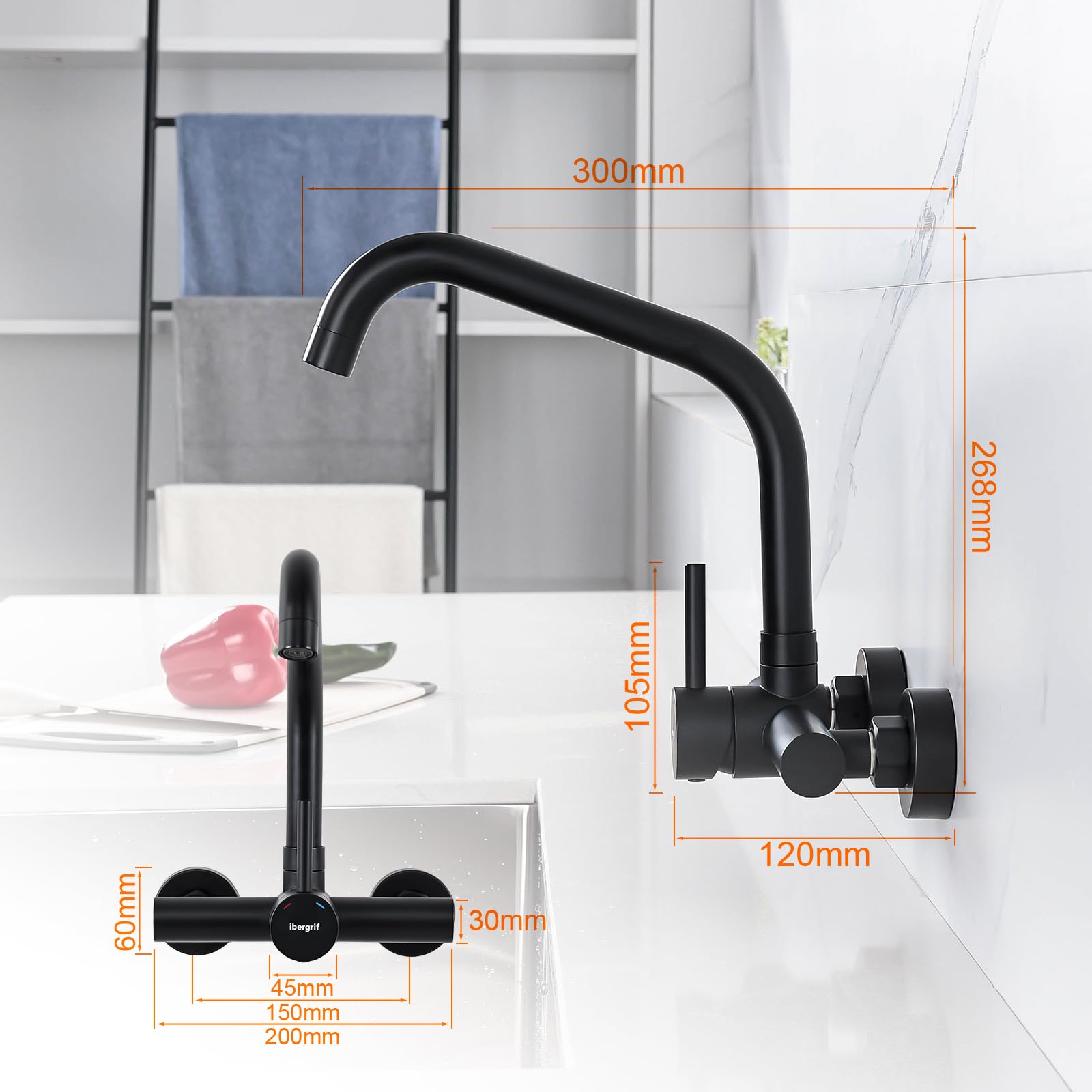 Robinet Temporisé Mural Avec Bec Pivotant Porta & Bini 167