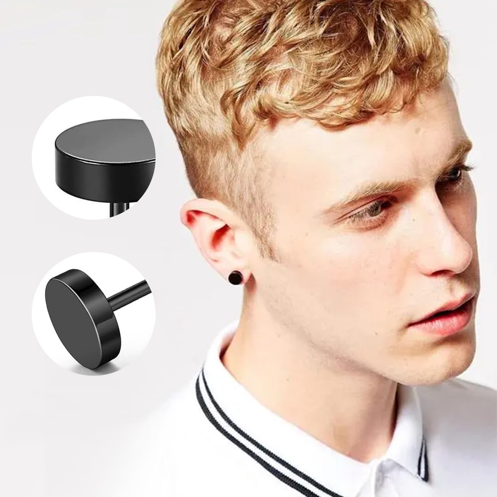 Orecchini da Uomo e Donna in Acciaio Inossidabile Finto Plug Nero 4mm/6mm/8mm/12mm/10mm 5 Paia
