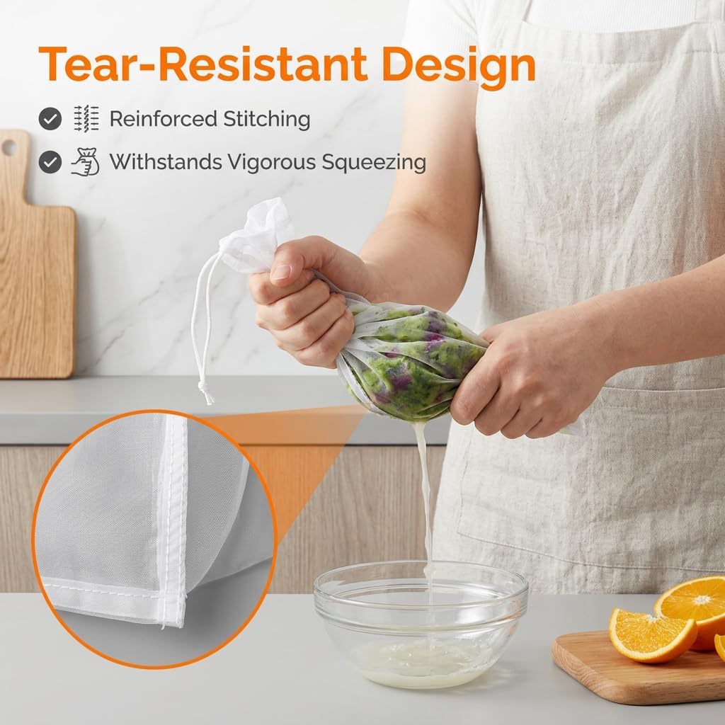 5 Pcs Reusable Fine Mesh Strainer Bags (24x36cm), Nylon Food Strainer for Nut Milk, Juice, Cold Brew Coffee & Yogurt, Multiple Mesh Sizes (80/100/120/200/300)