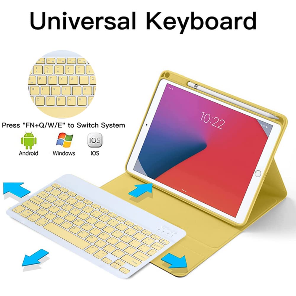 Étui avec clavier rétroéclairé pour iPad Mini 6 8,3", clavier Bluetooth sans fil magnétique amovible et housse de support fine avec porte-crayon pour iPad Mini 6{^>e<^} génération 2021, jaune