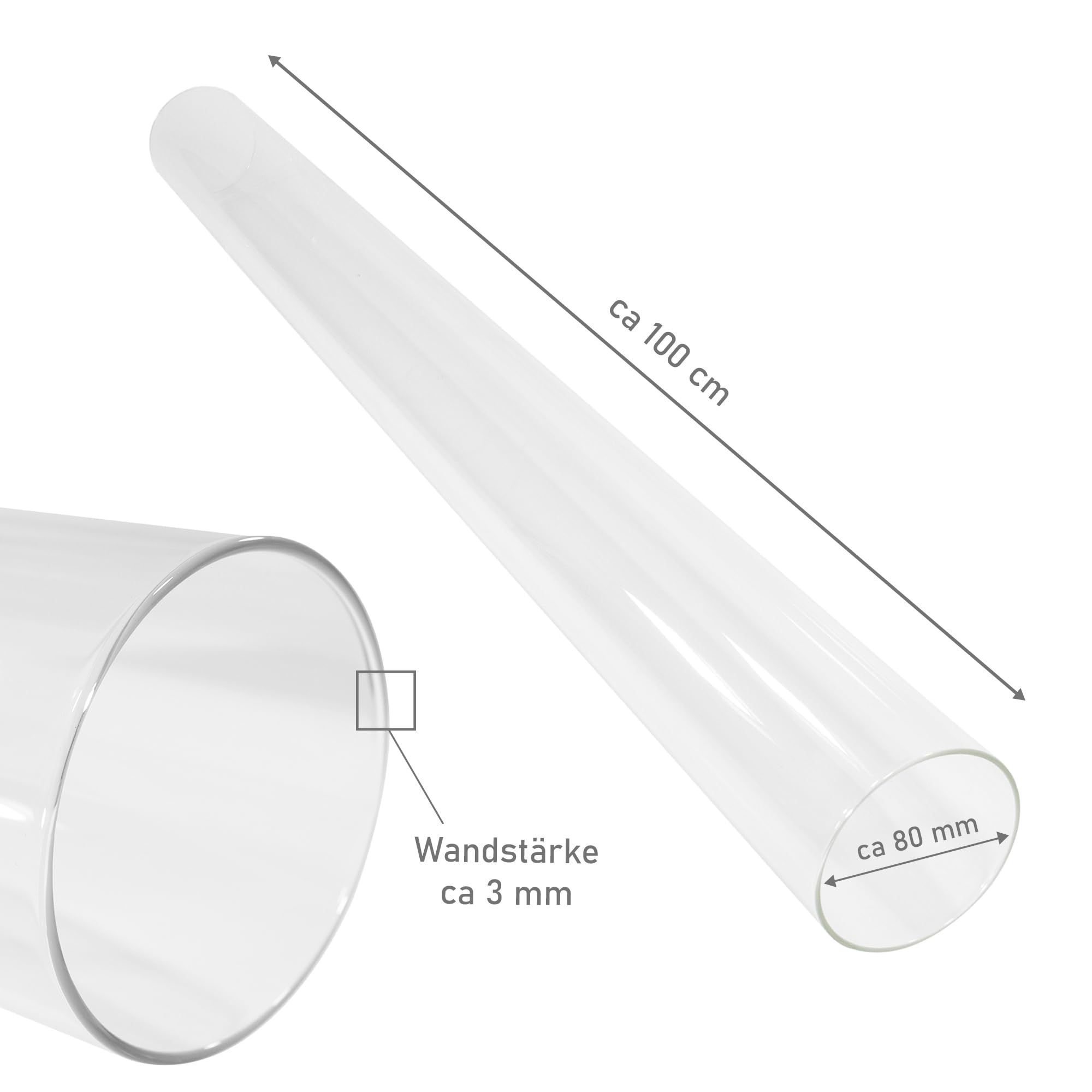 Lemodo Glasröhre Ersatzglasrohr für Pelletfackel Ø 80 mm Länge 100 cm hitzebeständig 600 Grad