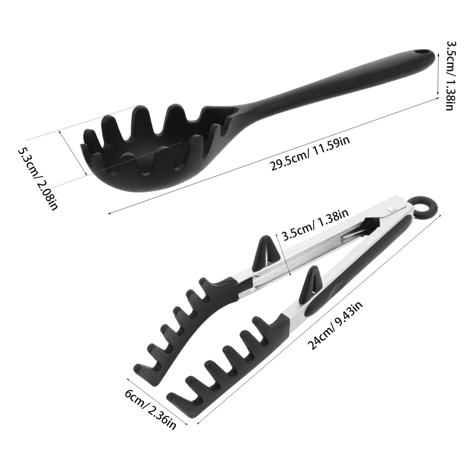 Ipetboom 1 Set Silicone Pasta Spoon and Tongs Set Heat Resistant Kitchen Utensils for Cooking and Serving Spaghetti Easy to Clean Non Stick Utensils Black