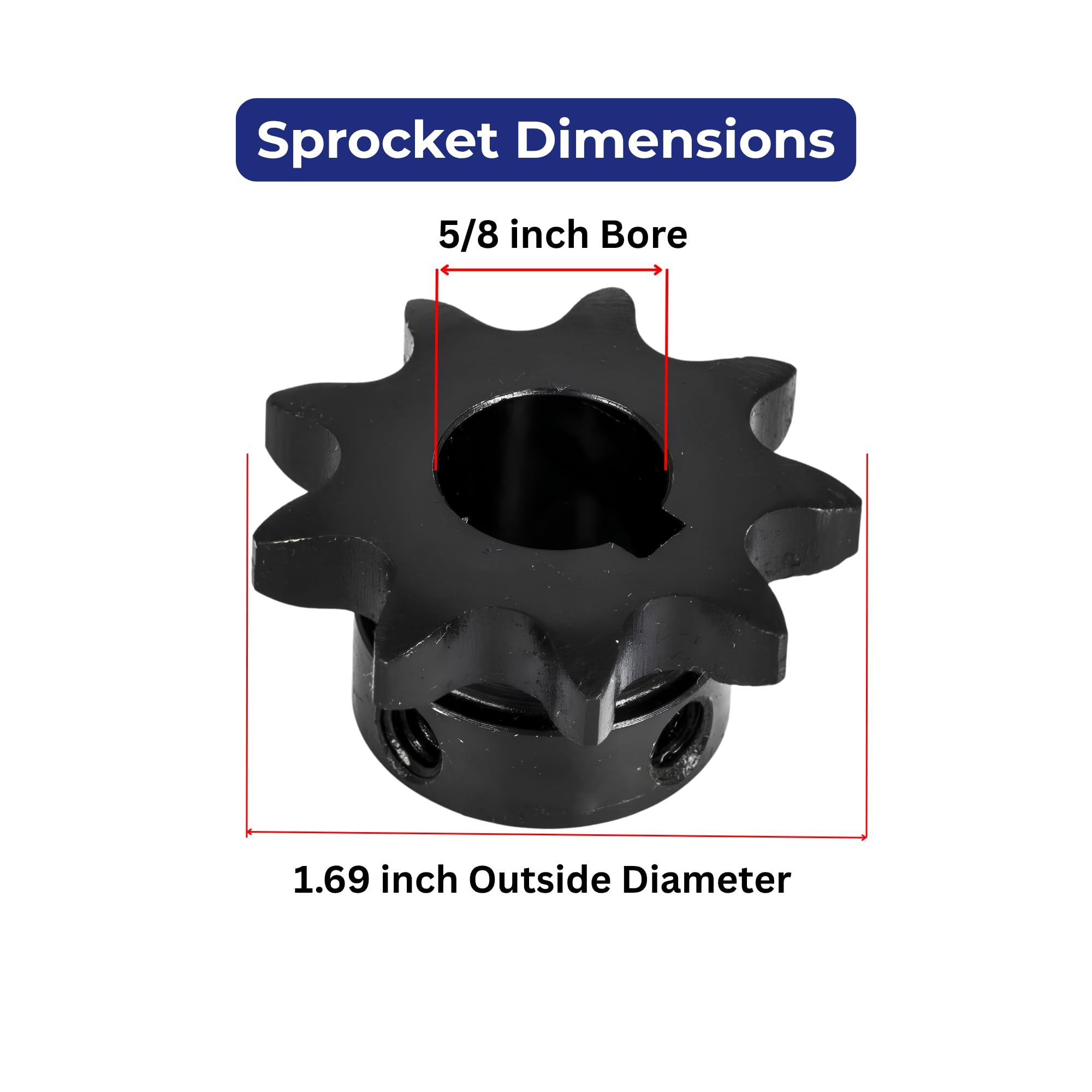 Jeremywell #40 Roller Chain Sprocket, 9 Tooth B-Hub, 5/8" Bore, Hardened Steel — Amazon image 5