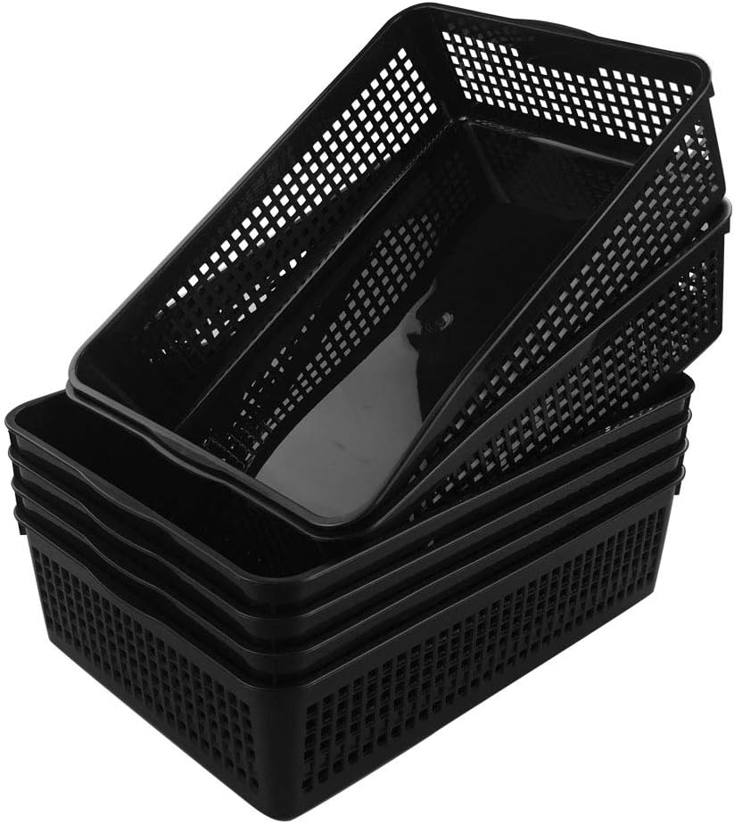 Cadineer 6Pack Rectangular Storage Basket, A4 Storage Baskets, Black