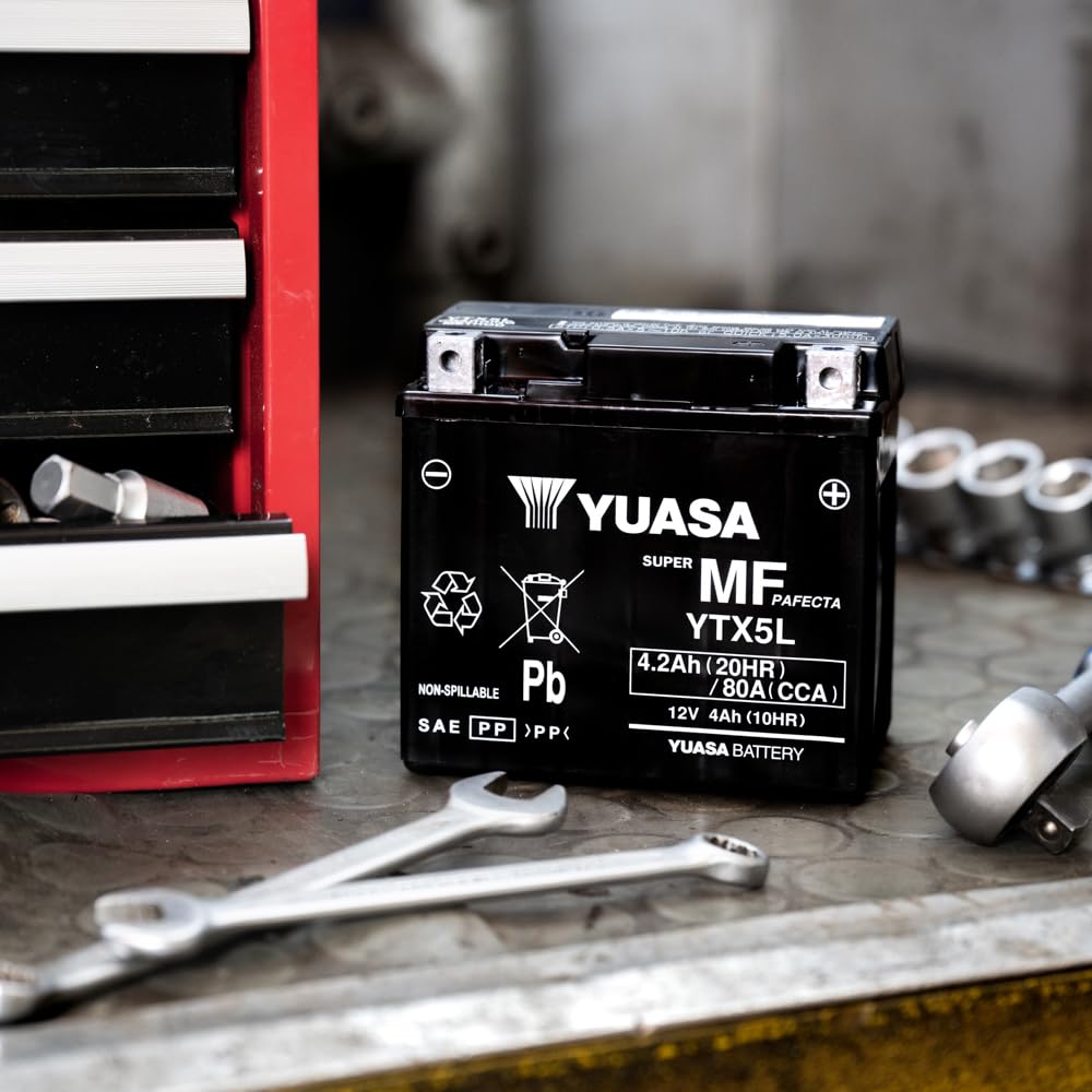 Yuasa YTX5L 12V 80 CCA wartungsfreie VRLA Motorradbatterie, Schwarz
