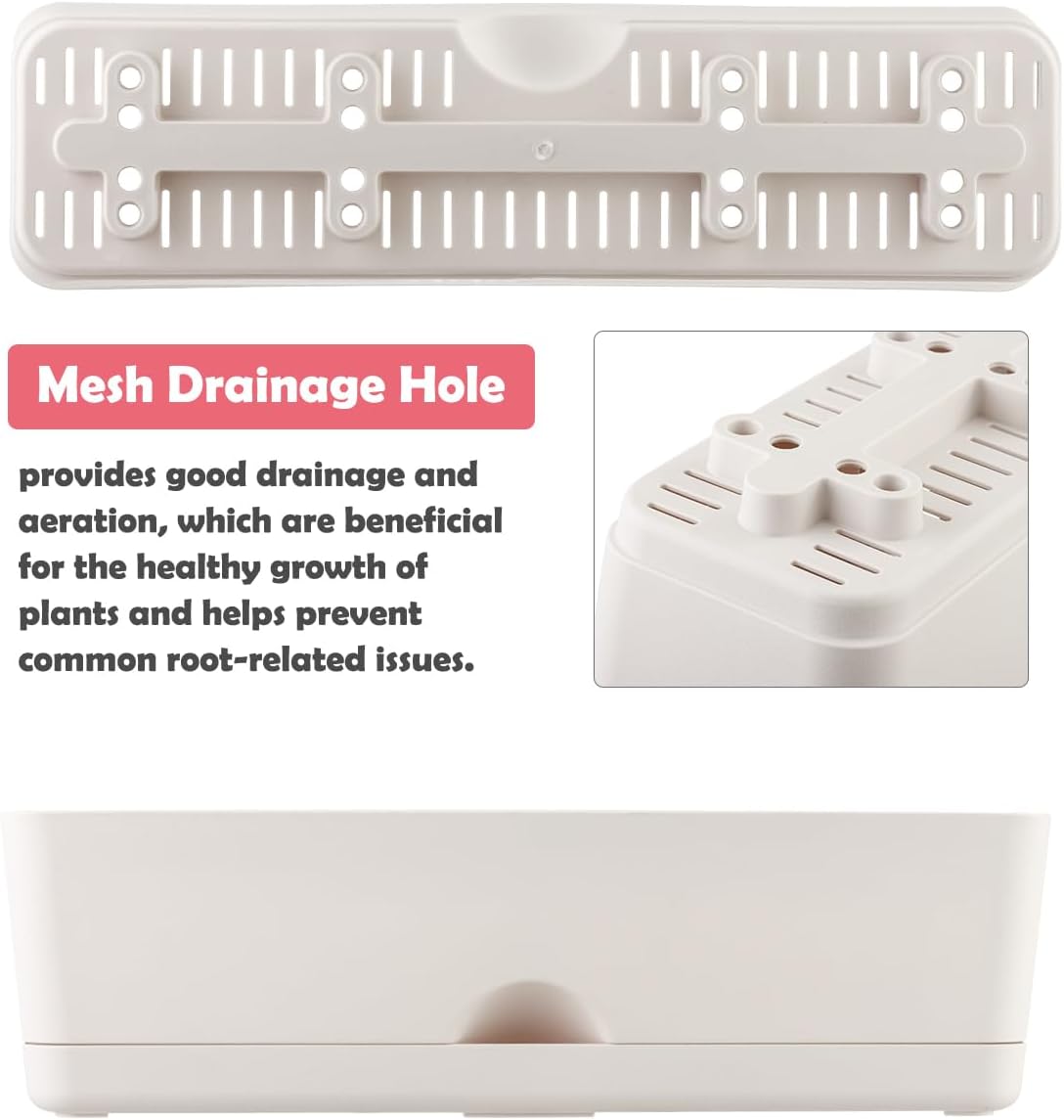 6 Pack Rectangle Planter 16x4.4 Inch Window Boxes Planters Rectangular Large Window Sill Planters Indoor Self Watering Plant Pots with Drainage Holes and Saucers Succulent Herb Flower Pots, Light Grey