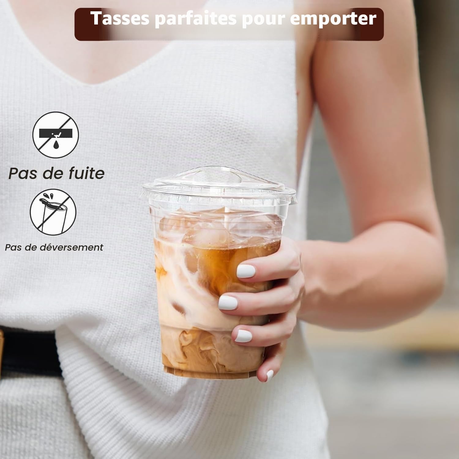 KAHEIGN 50 Pièces Gobelets en Plastique Transparent avec Couvercles, 480ml Gobelet à Café en Plastique Réutilisable Verres Élégants pour Glacé Café Smoothie Milkshake Froides Boissons Fêtes Traiteur