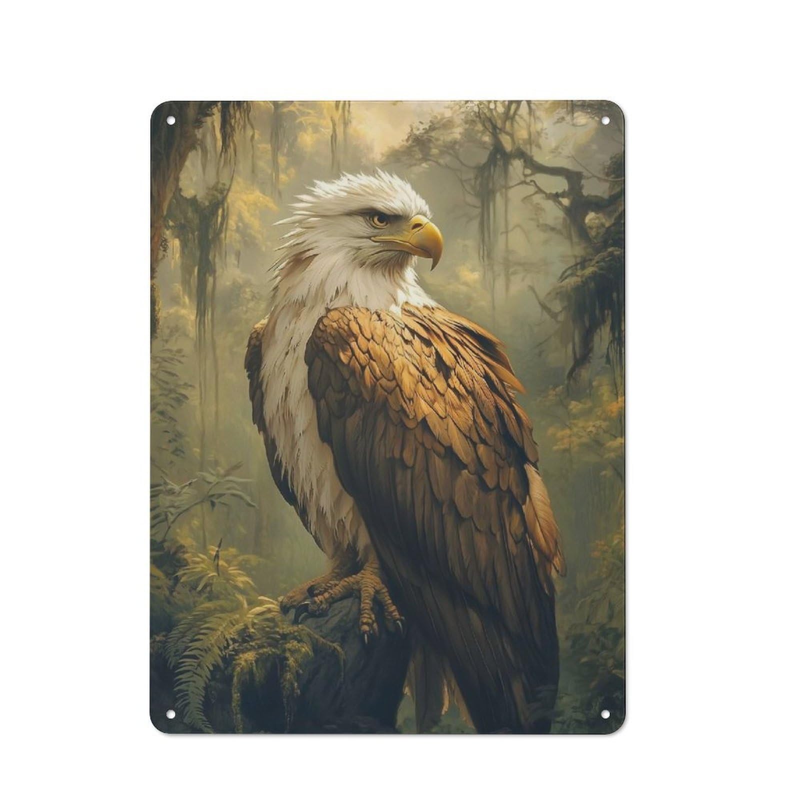 Junmoney Majestic Eagle In Forest Printed Metal Sign 40X30cm For Café Or Restaurant, For Hospitality Interior Collectors