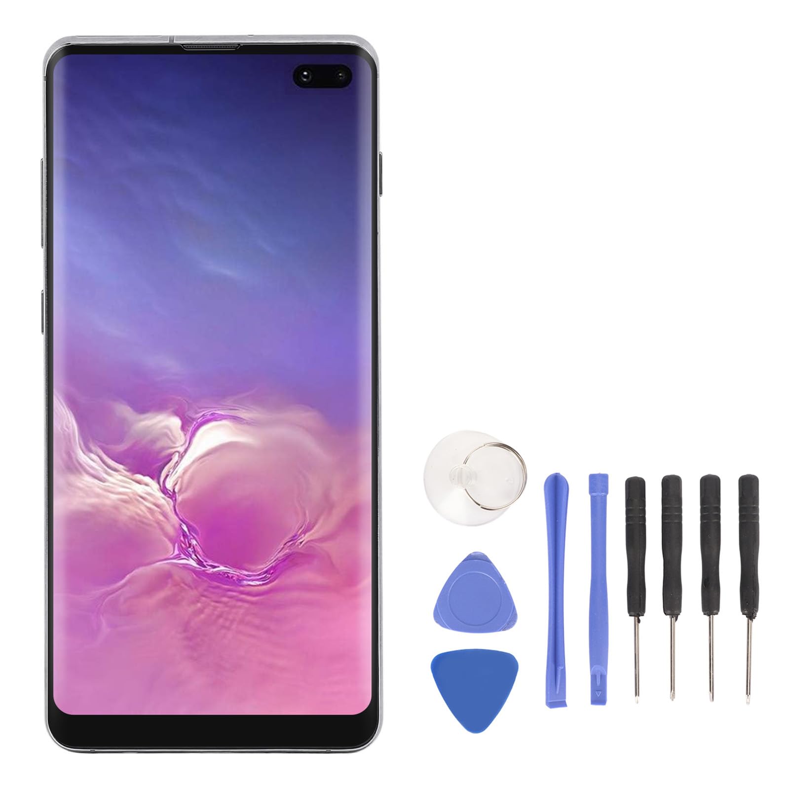 for S10 Plus, Screen Replacement with Frame for S10+, G975f G975u G975w, LCD Display Digitizer Assembly, 6.4inch (Black)