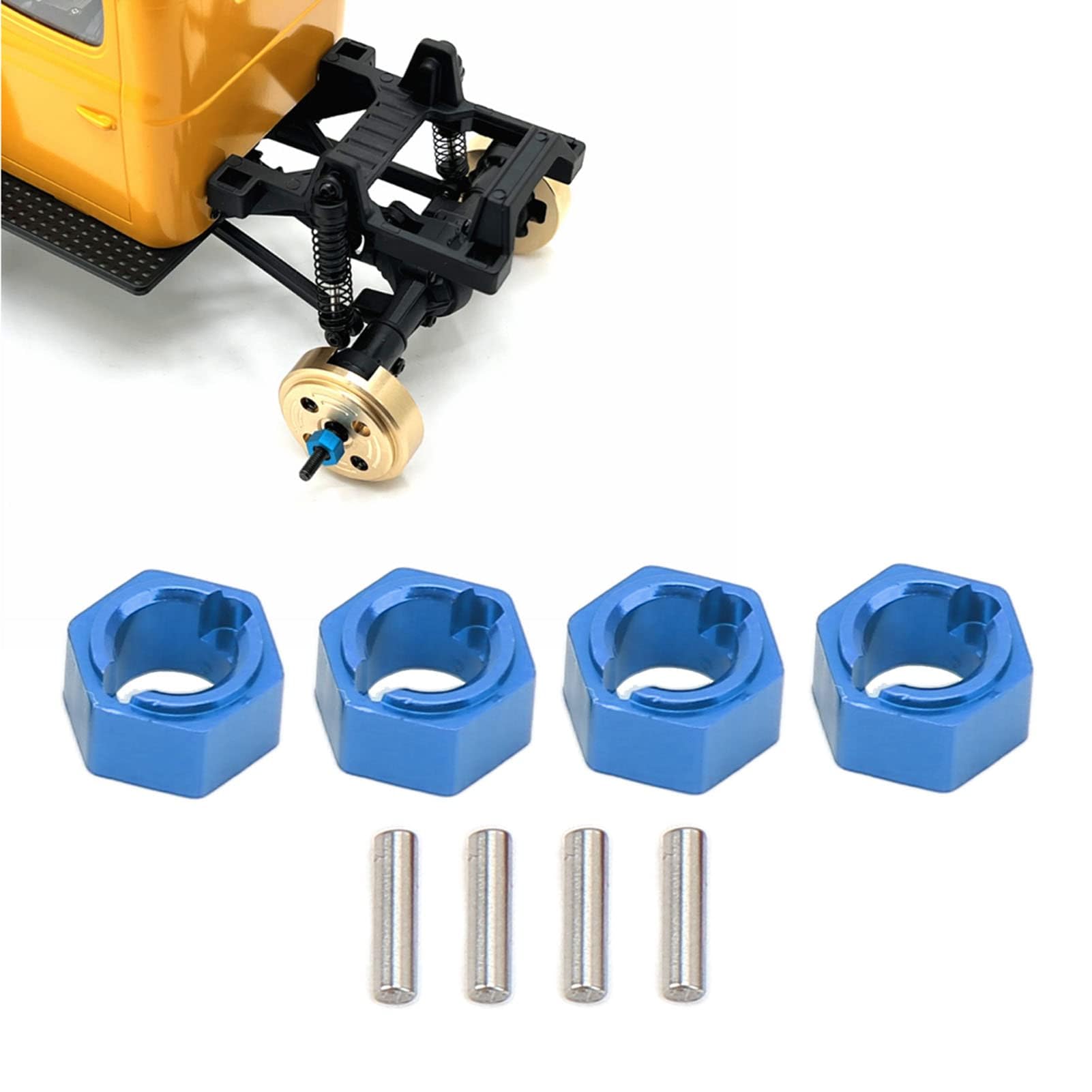 7mm Hex Wheel Hubs, Aluminum Alloy RC Wheel Hex Drive Adapter, Hex Combiner Thick Drive Adapters with Flanged Lock Nuts for FMS FCX24 1/24 RC Model Car (Blue)