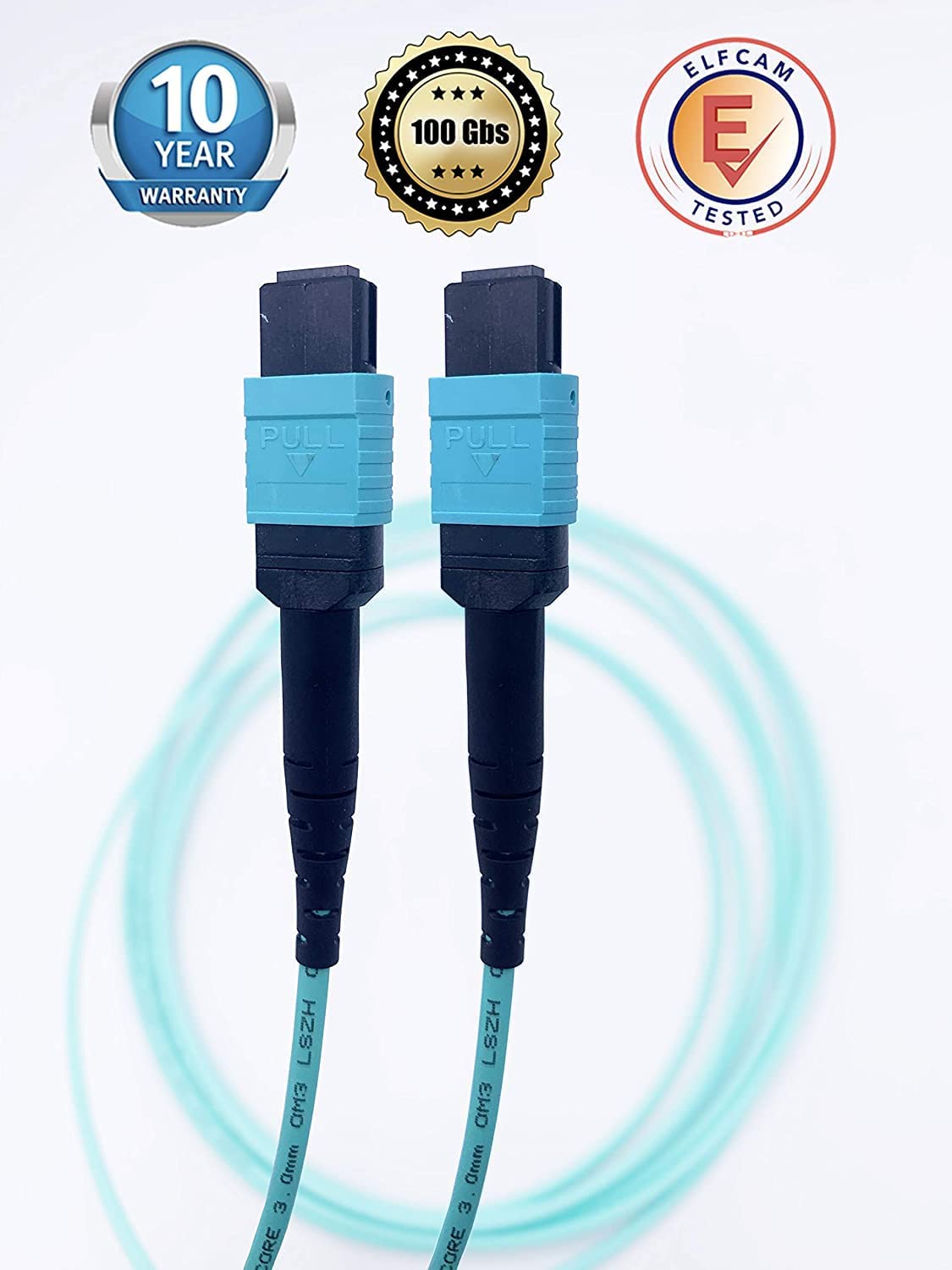 Elfcam® - Câble Fibre Optique MPO Femelle à MPO Femelle, Multimode OM3 50/125um LSZH, Type B (10m, 8 Fibres)