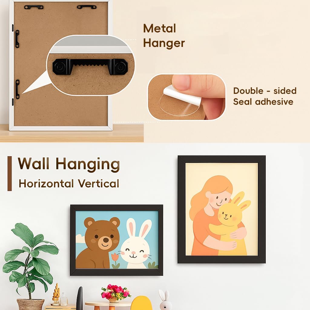 4 Pack Kids Art Display Frame 8.5x11, Interchangeable Artwork Holder for Children’s Paintings & Crafts, Front-Opening Wall Mount for Home, Classroom, Playroom