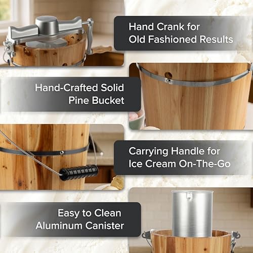 Miniatura 2 de Máquina eléctrica para hacer helados, máquina de helado de 4 cuartos de galón con manivela y paleta eléctrica, máquina de helado de cubo de madera